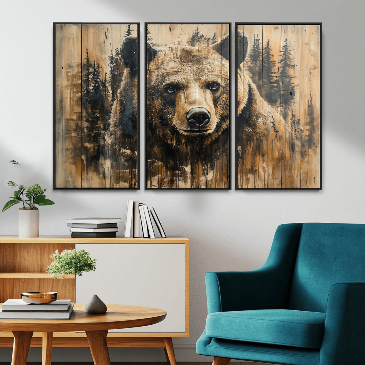MGV-FC-48X32-3P - Majestic Grizzly 399 Bear Wall Art | 3-Panel Rustic Canvas Print for Living Room, Office, or Cabin