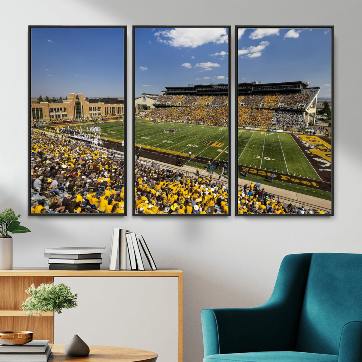 75112-MGV-CV-36X24 - University of Wyoming Cowboys Football Team Print, Laramie, Home Bar Wall Decor