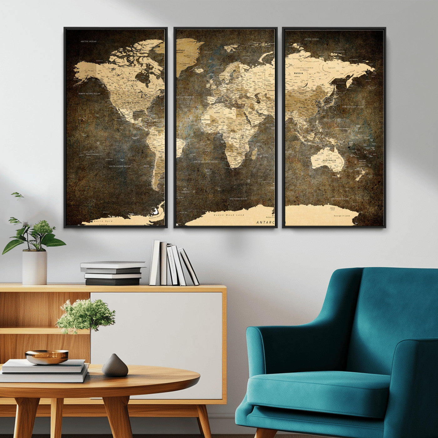 MGV-FC-48X32-3P - Push Pin World Map Canvas Print – Framed Wall Art for Couples to Track Their Travels – Anniversary