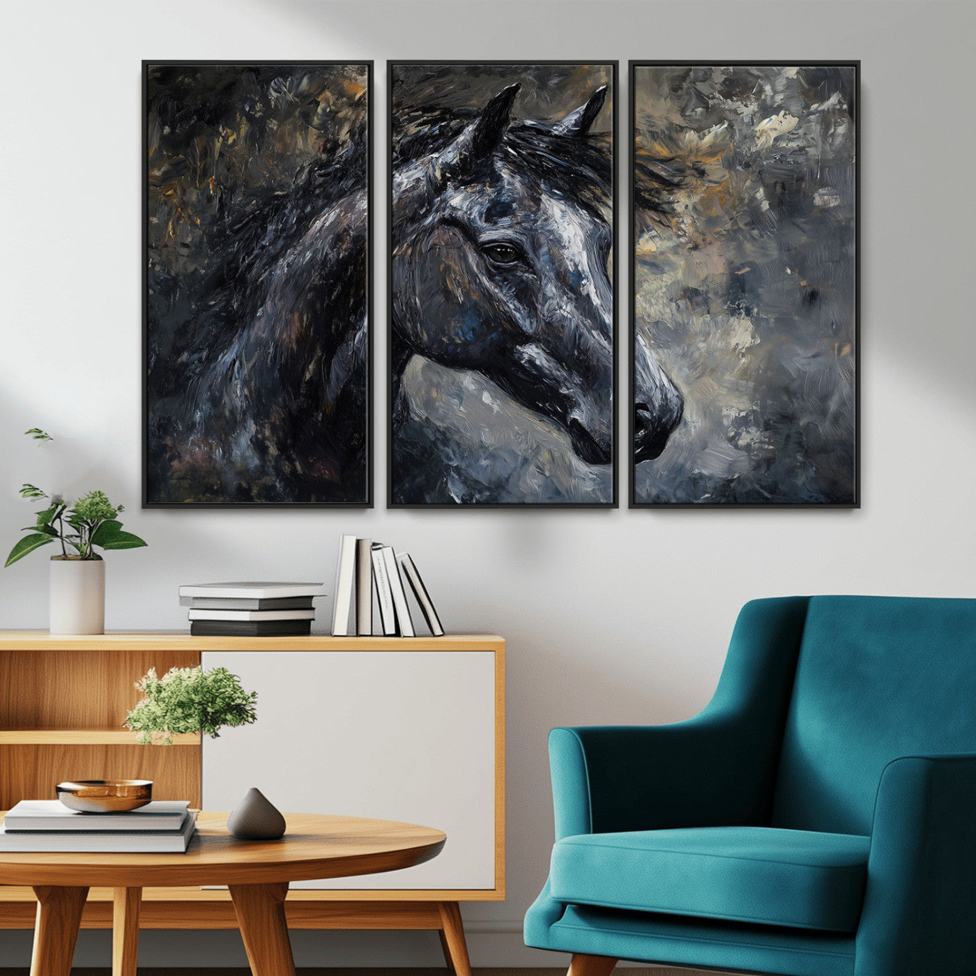 MGV-FC-48X32-3P - Large Abstract Horse Wall Art Canvas Print | Farmhouse Wall Decor | Rustic Horse Art | Western Cabin