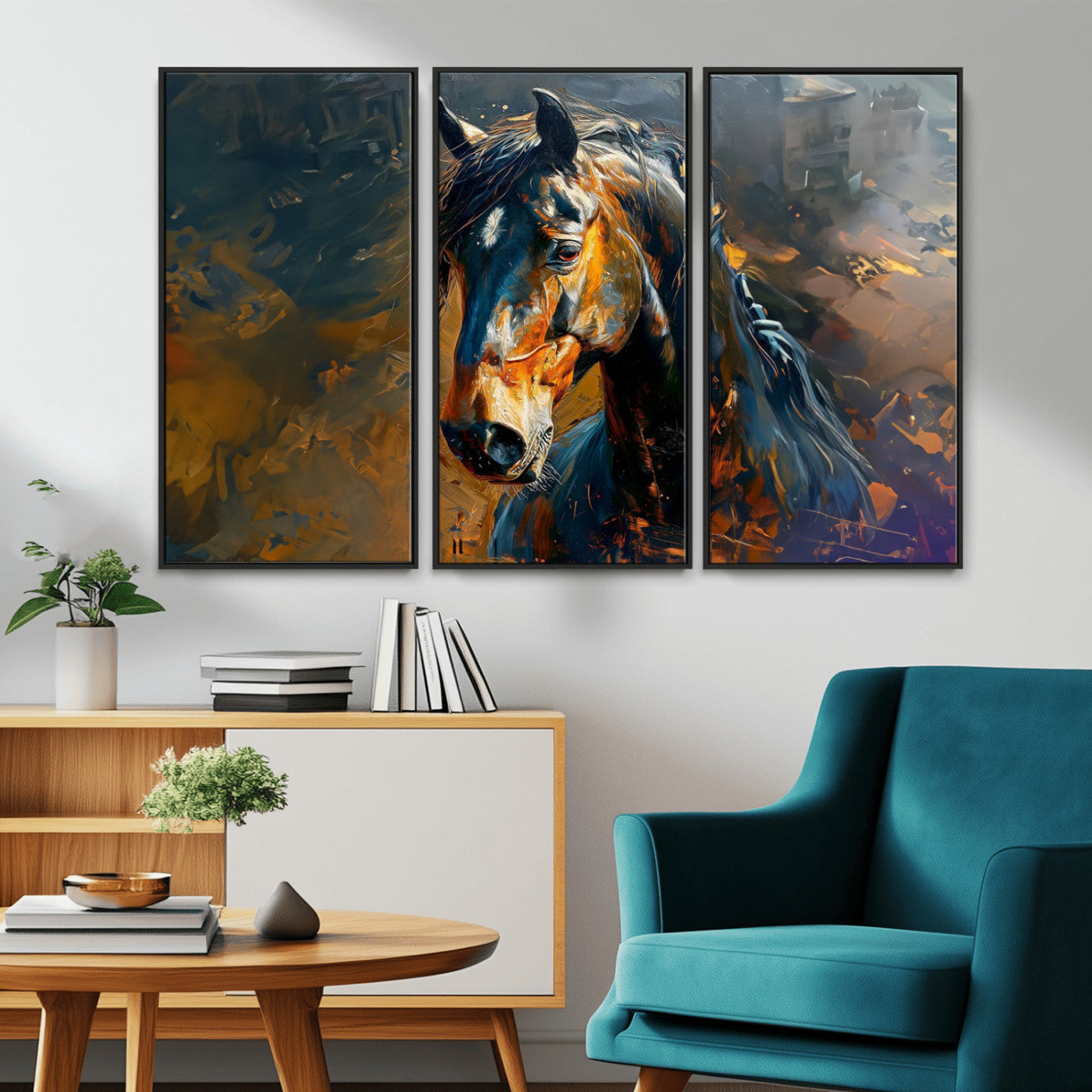 MGV-FC-48X32-3P - Abstract Horse Wall Art Canvas Print | Farmhouse Wall Decor | Western Cabin Art | Rustic Horse Decor