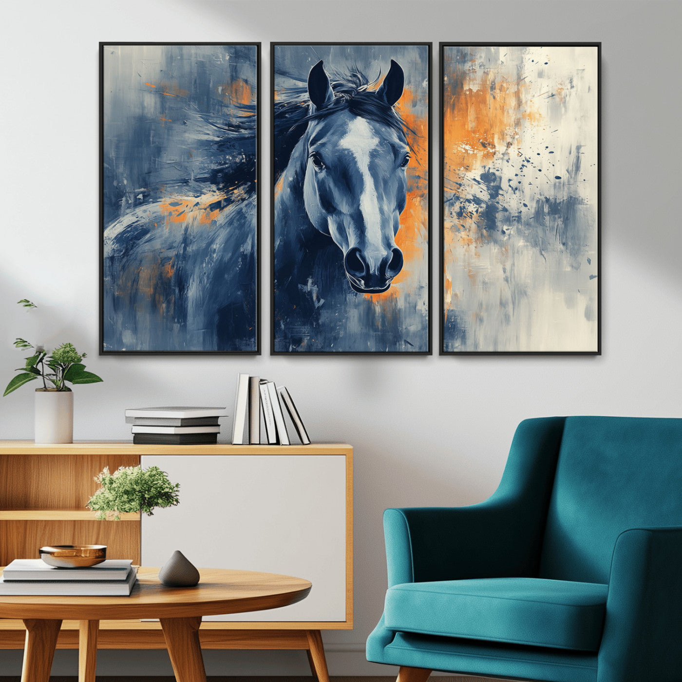 MGV-FC-48X32-3P - Abstract Blue Horse Wall Art Print Canvas | Horse Wall Art Print | Western Decor for Farmhouse |