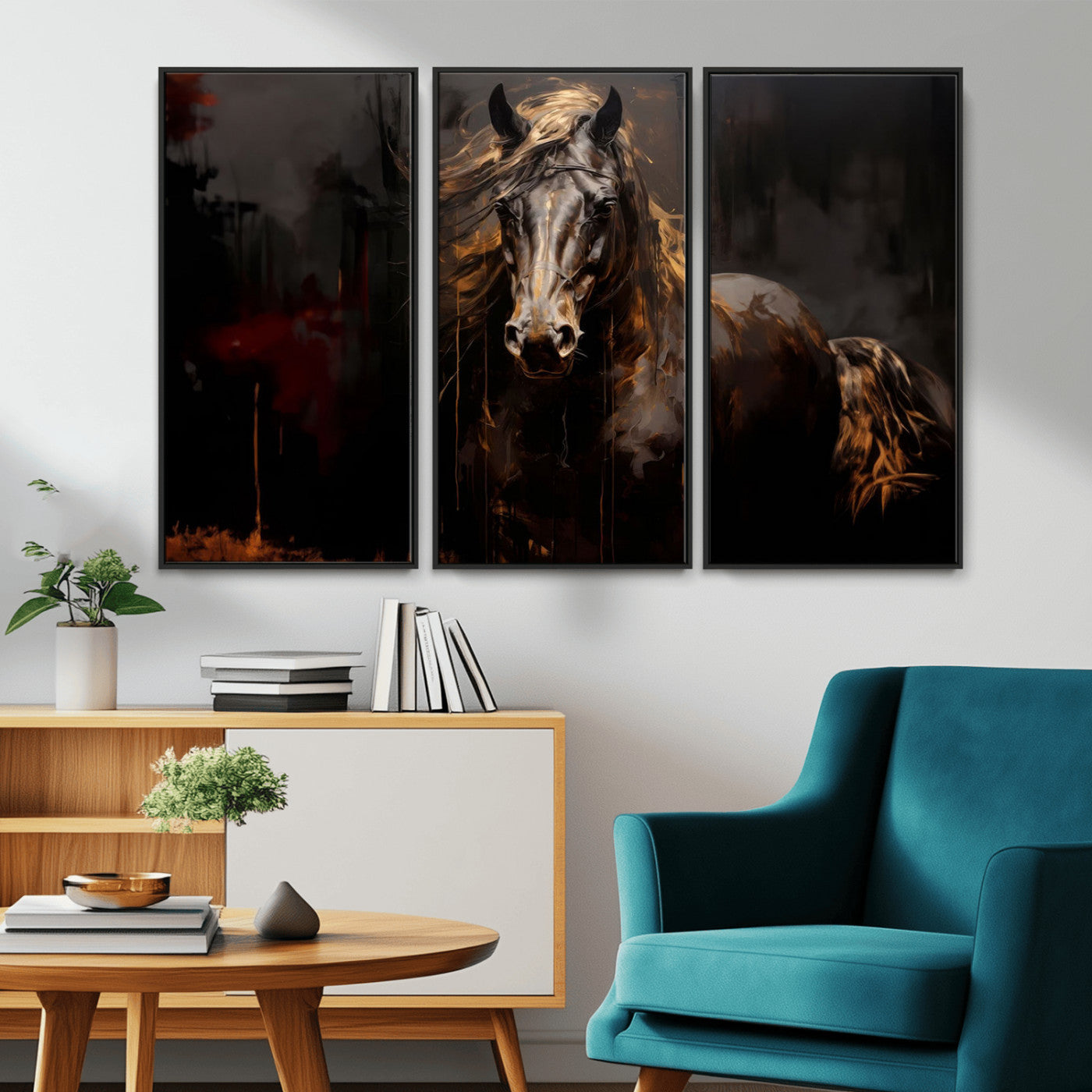 MGV-FC-48X32-3P - Abstract Black Horse Canvas Print for Farmhouse Wall Art | Abstract Equine Wall Art | Western Decor