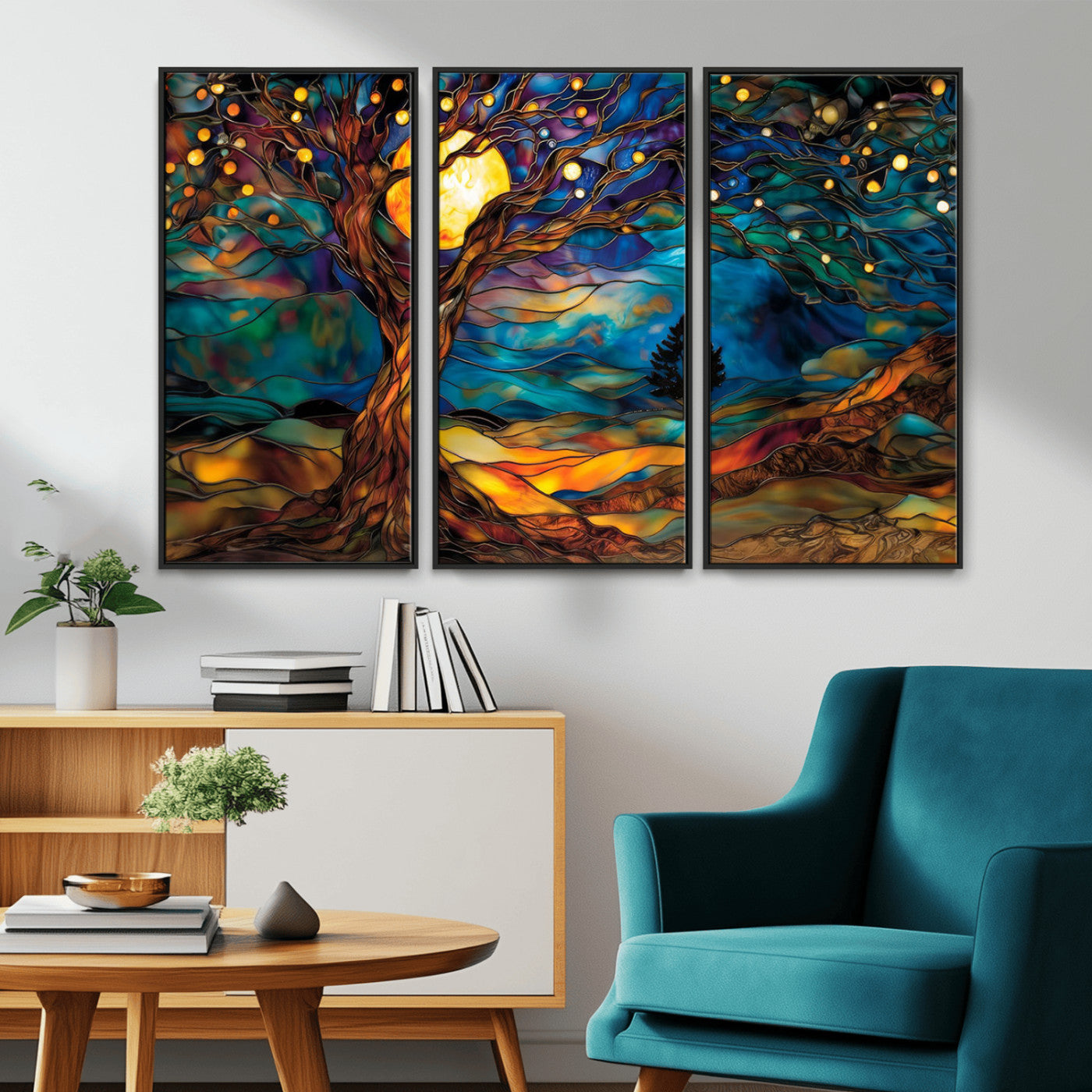 MGV-FC-48X32-3P - Tree of Life Wall Art - Yggdrasil Tree of Life Canvas Print - Vibrant Moonlit Tree Wall Art,  Tree