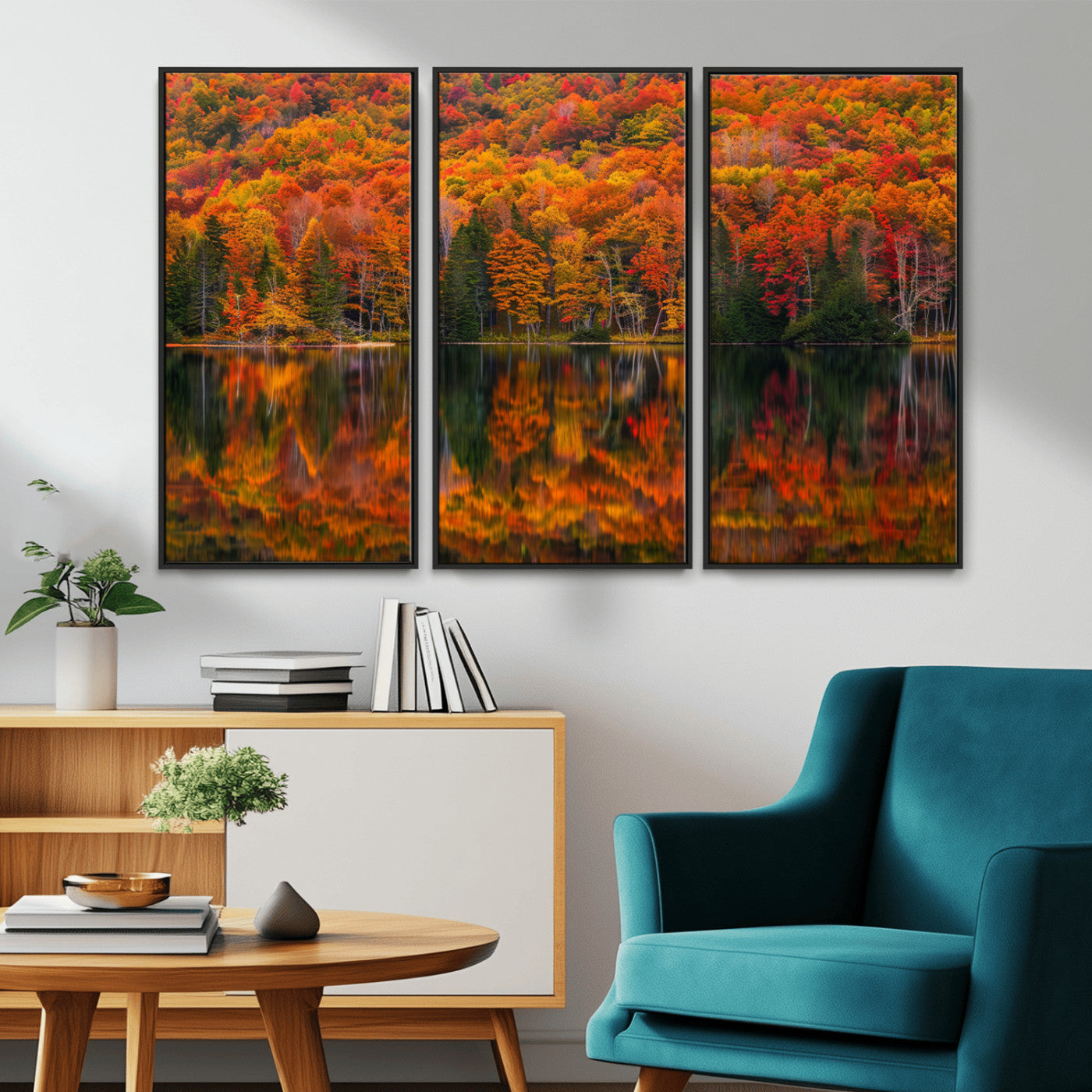 MGV-FC-48X32-3P - Fall Foliage Wall Art - Autumn Reflection Canvas Print, Stunning Fall Foliage Wall Art, Serene Lake