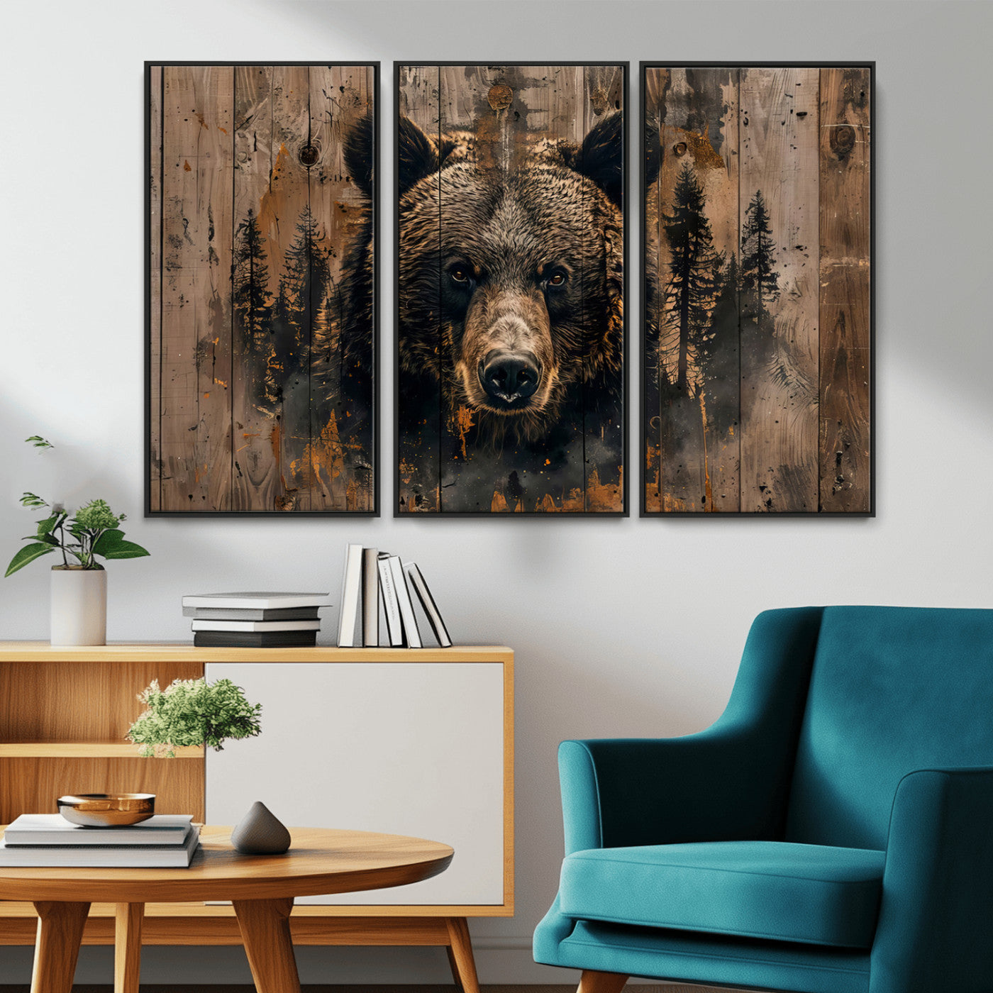 MGV-FC-48X32-3P - Rustic Grizzly 399 Wall Art | Triptych Canvas Print | Rustic Cabin Wall Decor | Perfect for