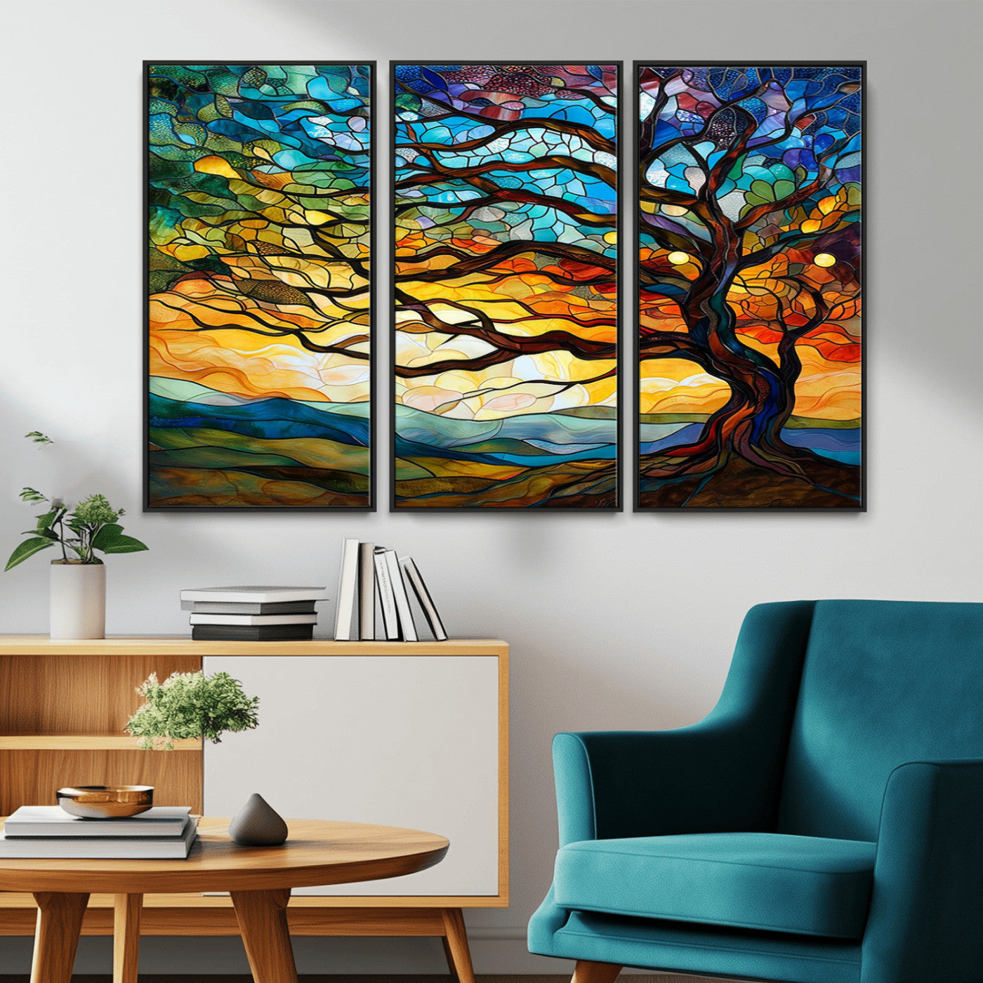 MGV-FC-48X32-3P - Vibrant Mosaic Tree of Life Wall Art | Stained Glass Style Canvas Print | Ready to Hang Artistic