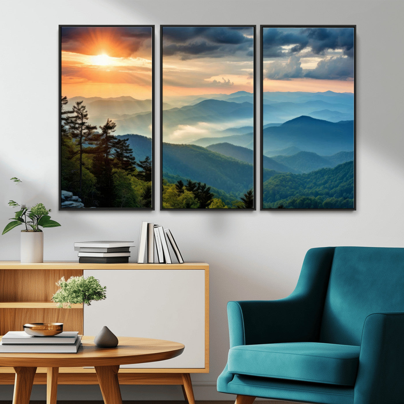 MGV-FC-48X32-3P - Sunrise Over Mountain Range Wall Art Canvas Print, Farmhouse Wall Decor, Cabin Wall Art