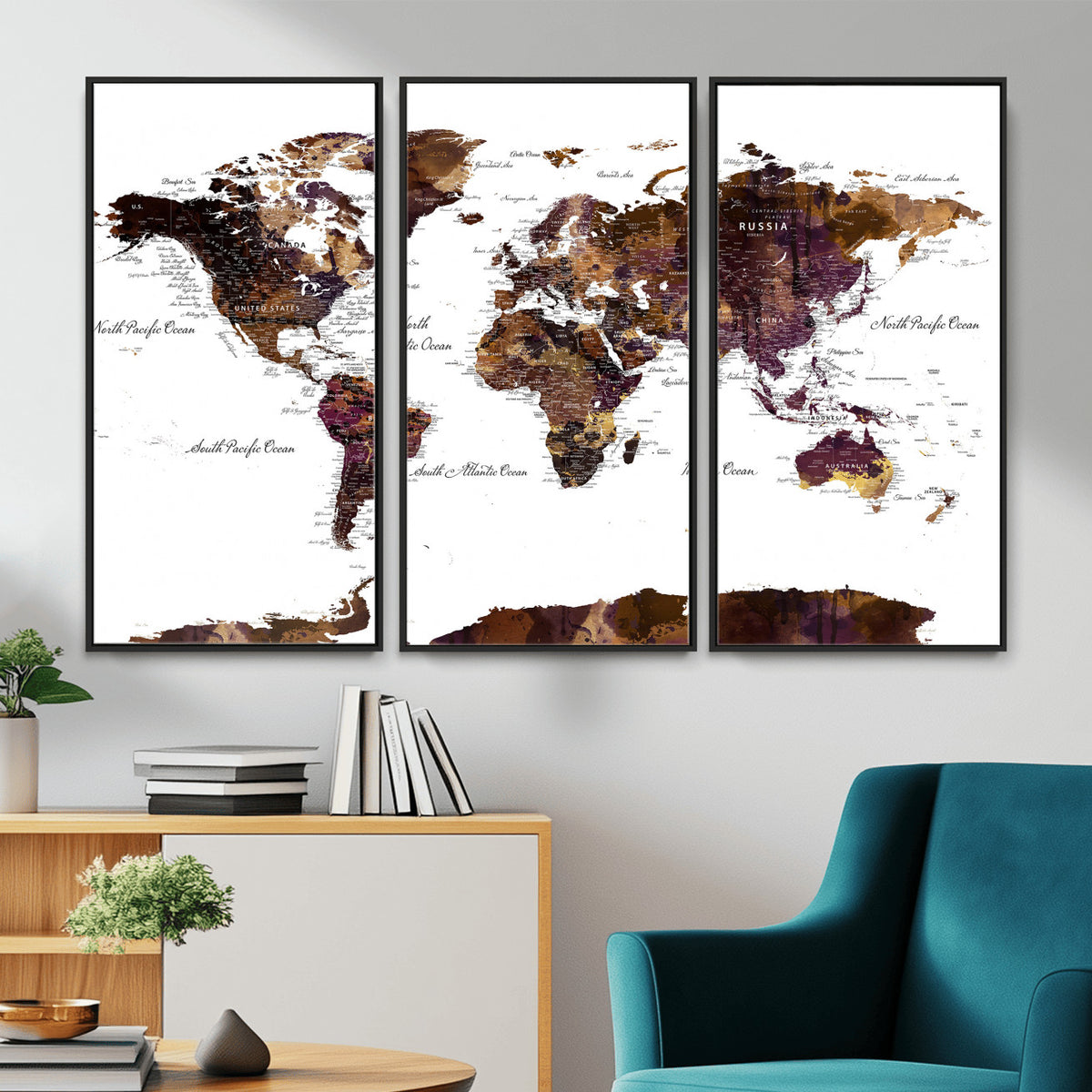 50611-PAN-FL-20X10 - World Map Canvas Print | Detailed Map of the World Wall Art