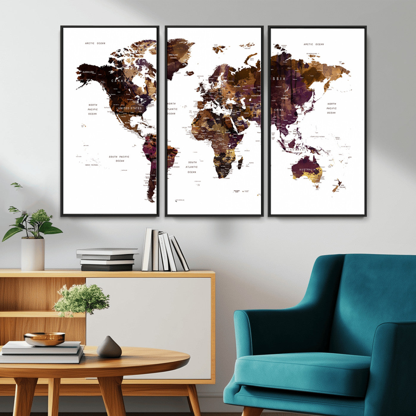 MGV-FC-48X32-3P - Push Pin World Map Canvas Print – Framed Wall Art for Couples to Track Their Travels – Anniversary