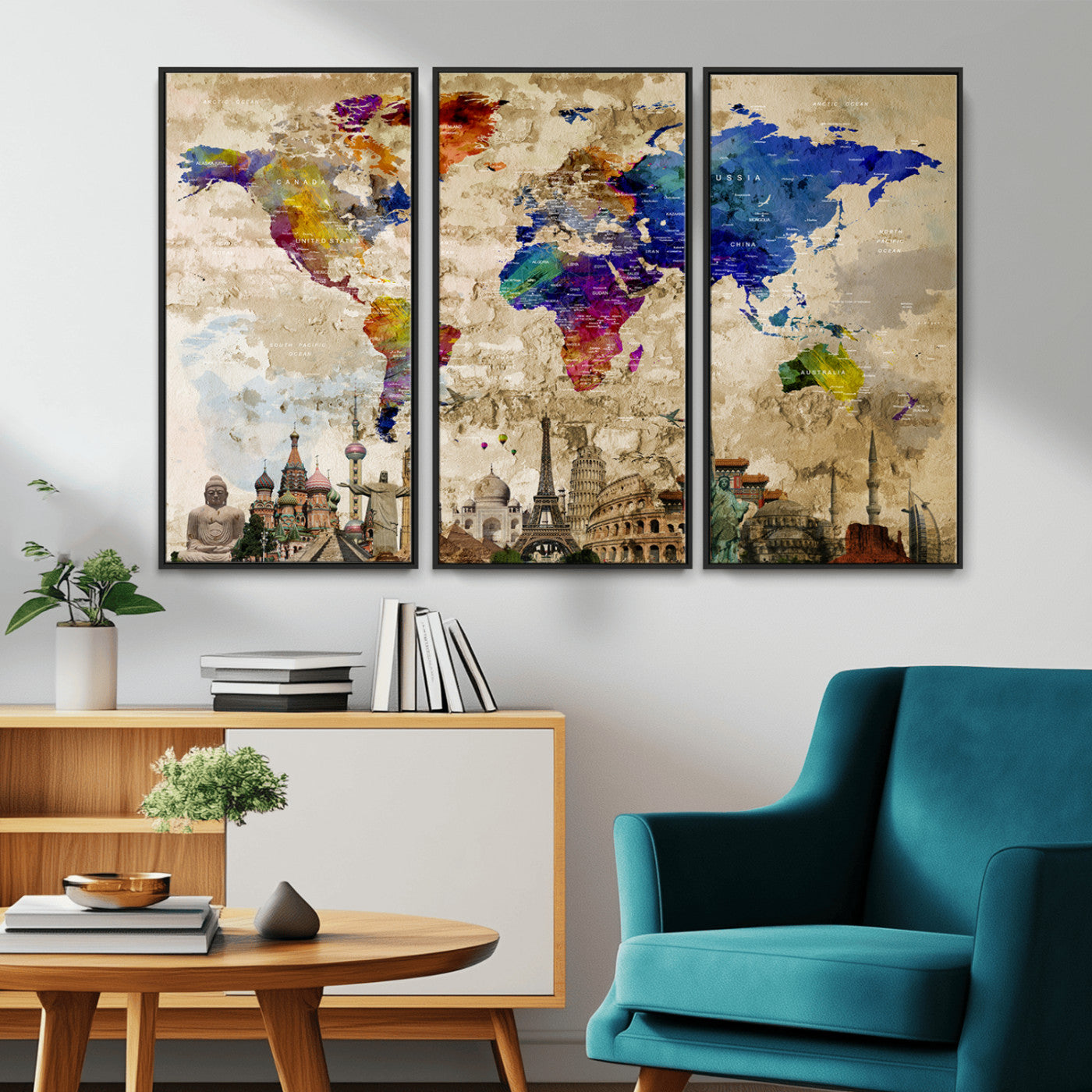 MGV-FC-48X32-3P - Push Pin World Map Canvas Print – Framed Wall Art for Couples to Track Their Travels – Anniversary