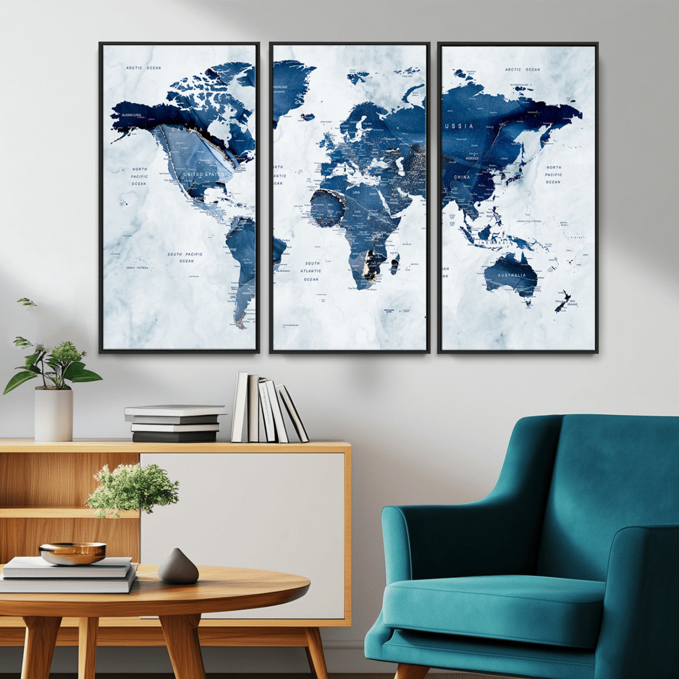 MGV-FC-48X32-3P - World Map Canvas Print – Framed Wall Art Home Adventure Decor