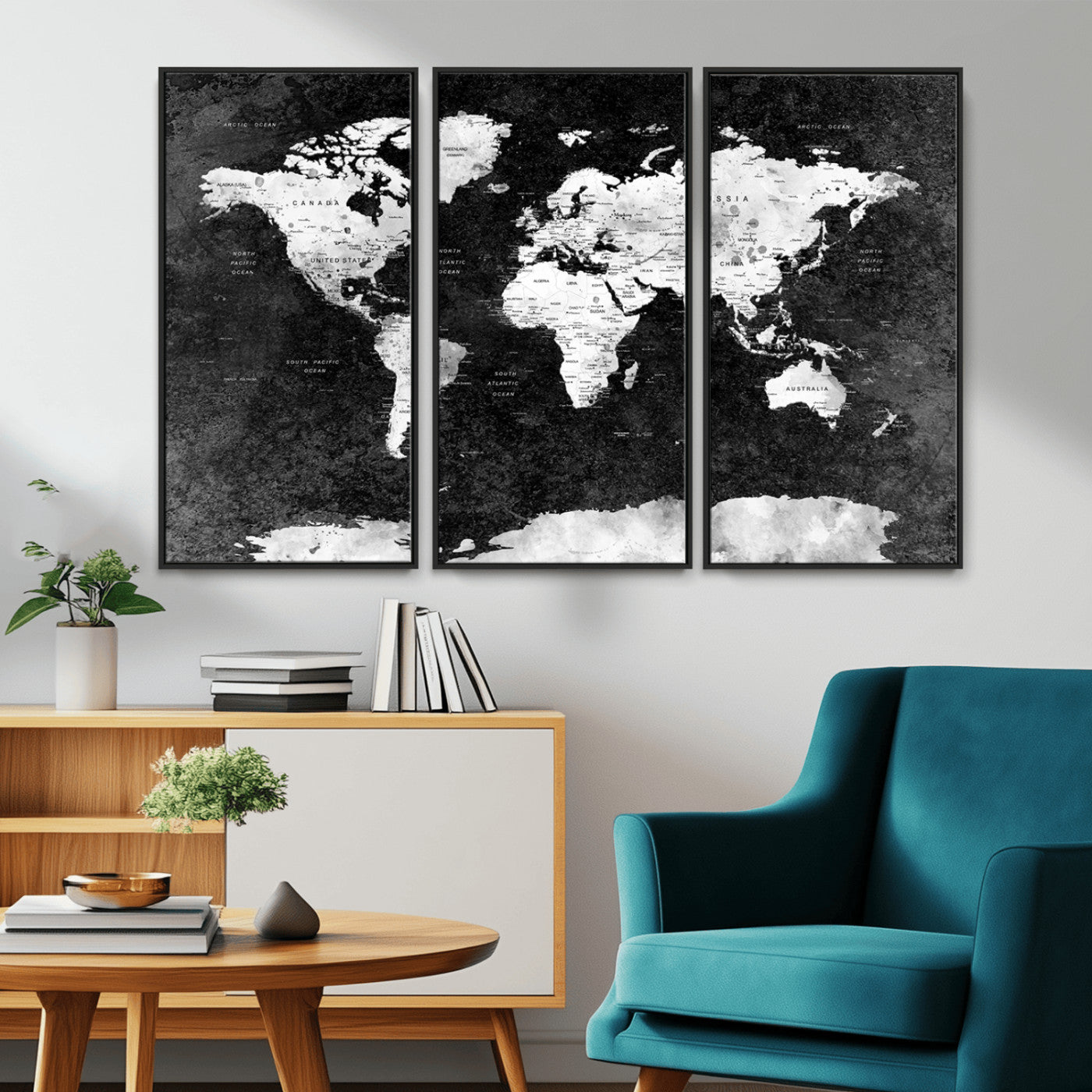 MGV-FC-48X32-3P - Push Pin World Map Canvas Print – Framed Wall Art for Couples to Track Their Travels – Anniversary