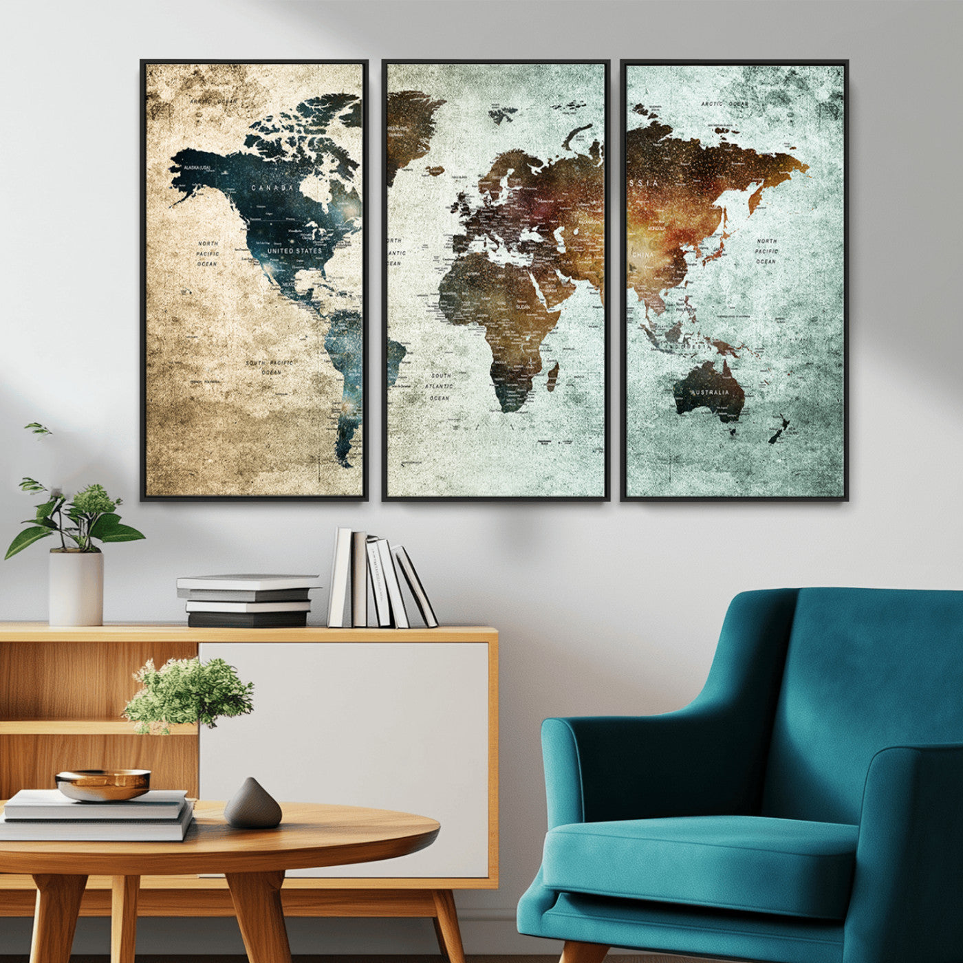 MGV-FC-48X32-3P - Push Pin World Map Canvas Print – Framed Wall Art for Couples to Track Their Travels – Anniversary