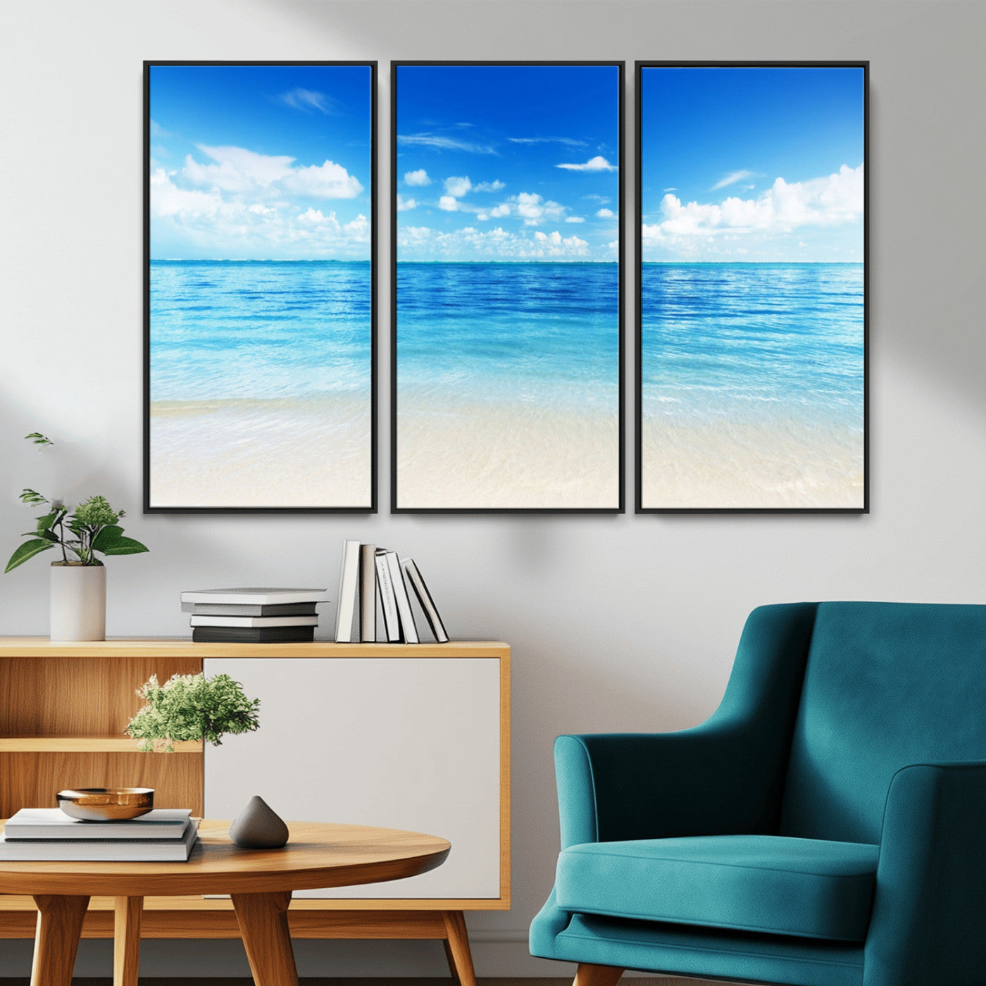 MGV-FC-48X32-3P - Beach Scene Canvas Wall Art Print – Tranquil Ocean Horizon and White Sand Beach Wall Decor for Home