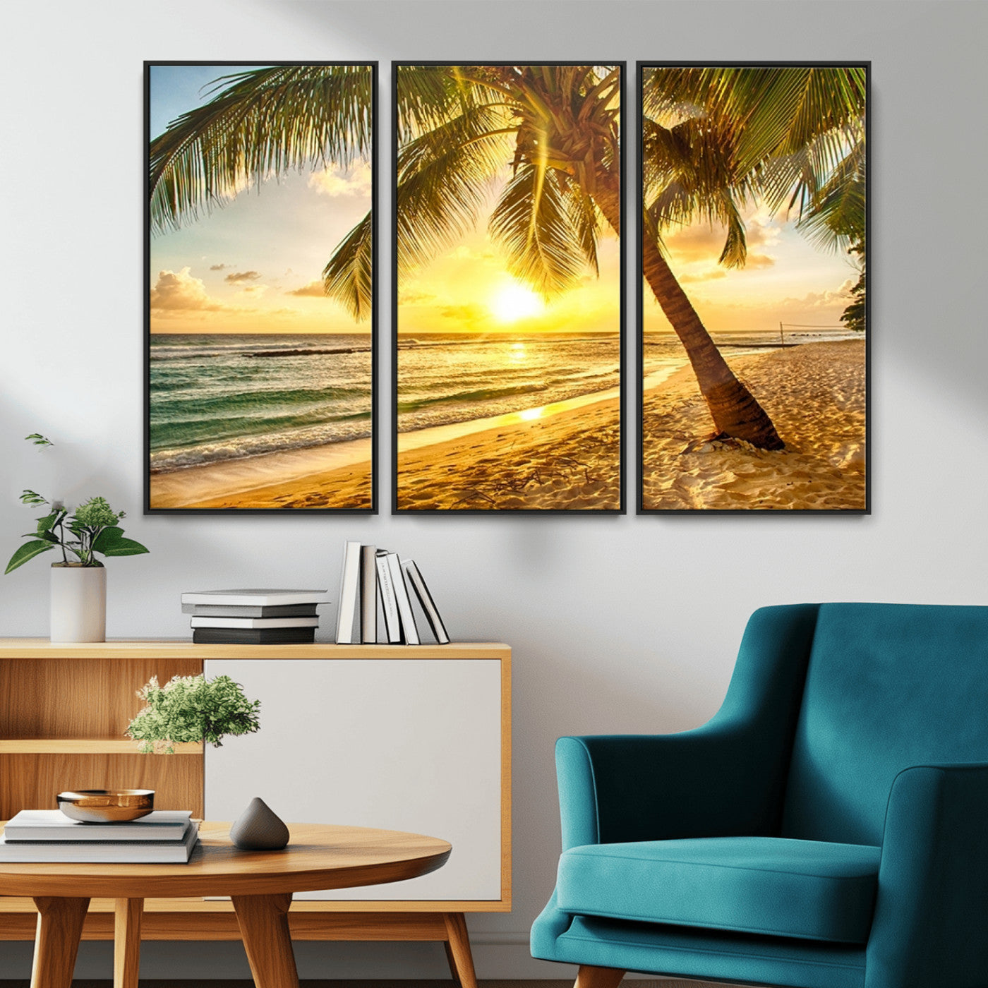 MGV-FC-48X32-3P - Beach Sunset Canvas Wall Art Print - Tropical Beach Canvas Wall Art Print – Vibrant Palm Trees and