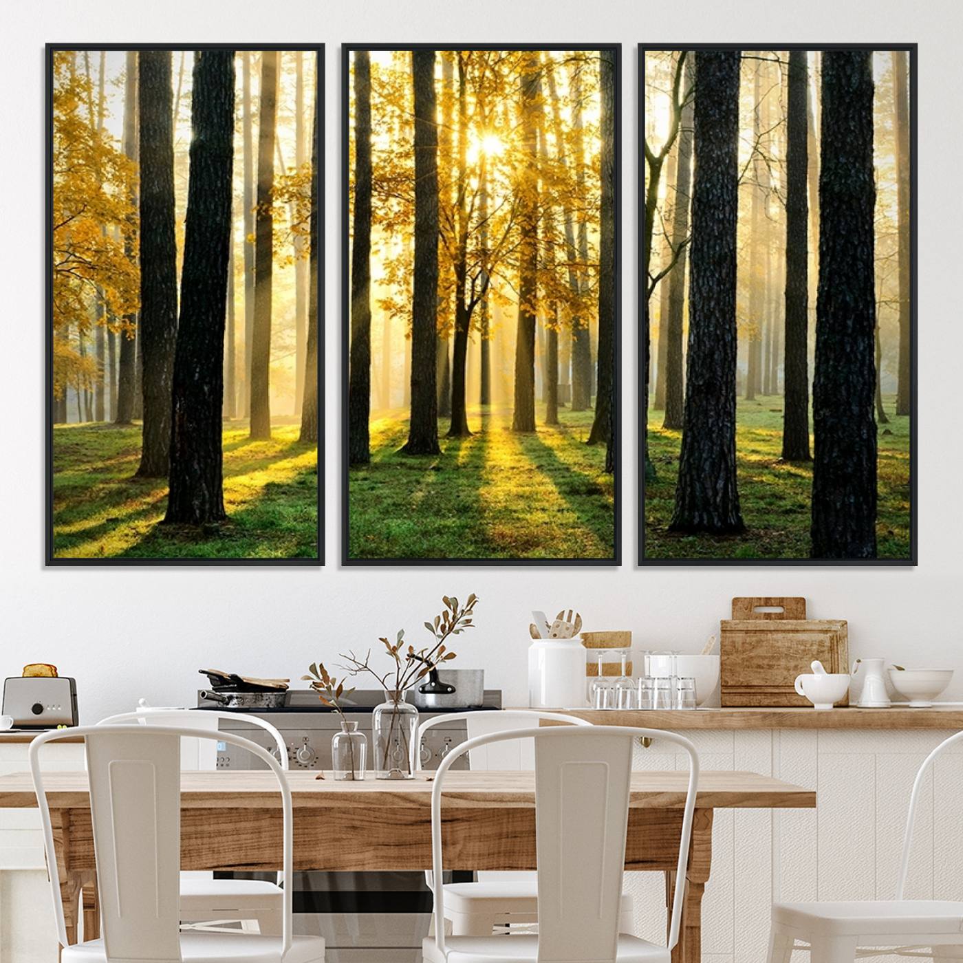 60024-MGV-CV-36X24-Sunlit Forest Wall Art Canvas Print - Large Framed Woodland Wall Art for Home or Office Decor, Rustic Nature Scene with Golden Light