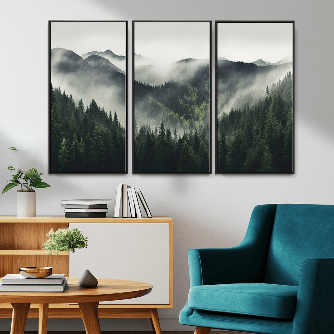 MGV-FC-48X32-3P - Misty Forest Canvas Print Wall Art Premium Canvas Print a Foggy and Serene Atmosphere