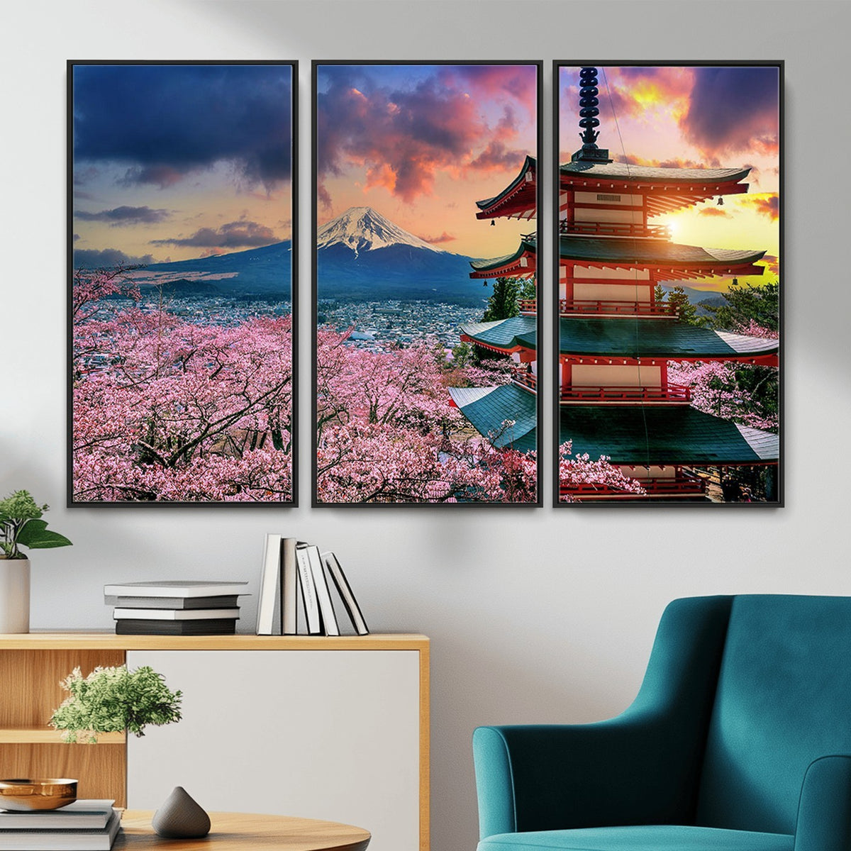95987-MGV-CV-24X16 - Cherry Blossoms Canvas Print, Chureito Pagoda and Mount Fuji Wall Art