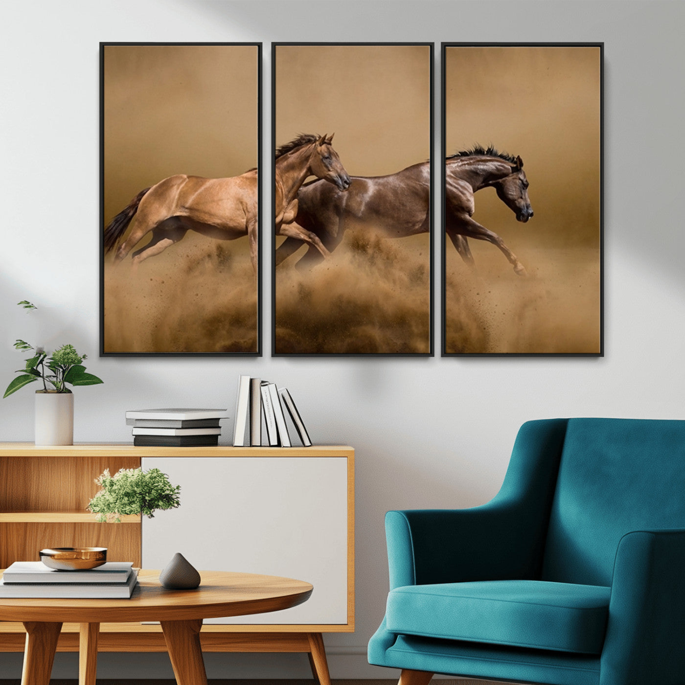 MGV-FC-48X32-3P - Large Wall Art Animal Canvas Print - Two Running Brown Horses