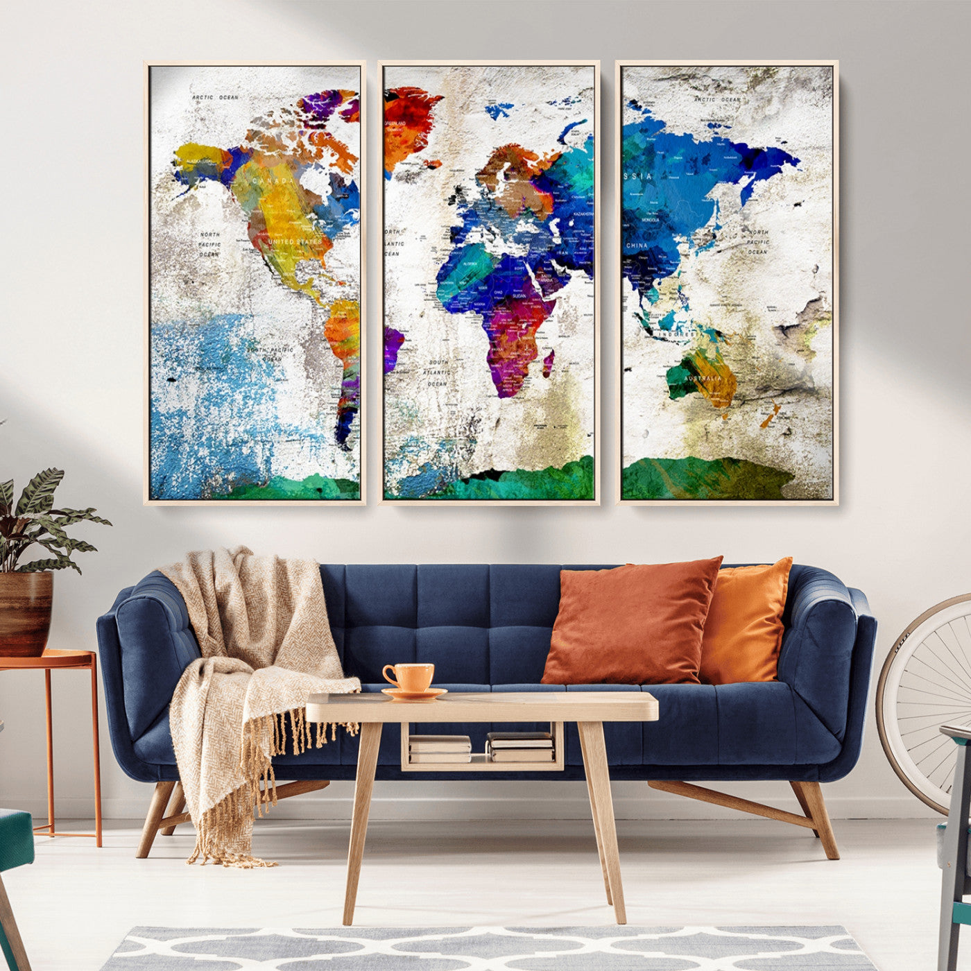 MGV-FC-48X32-3P - Push Pin World Map Canvas Print – Framed Wall Art for Couples to Track Their Travels – Anniversary