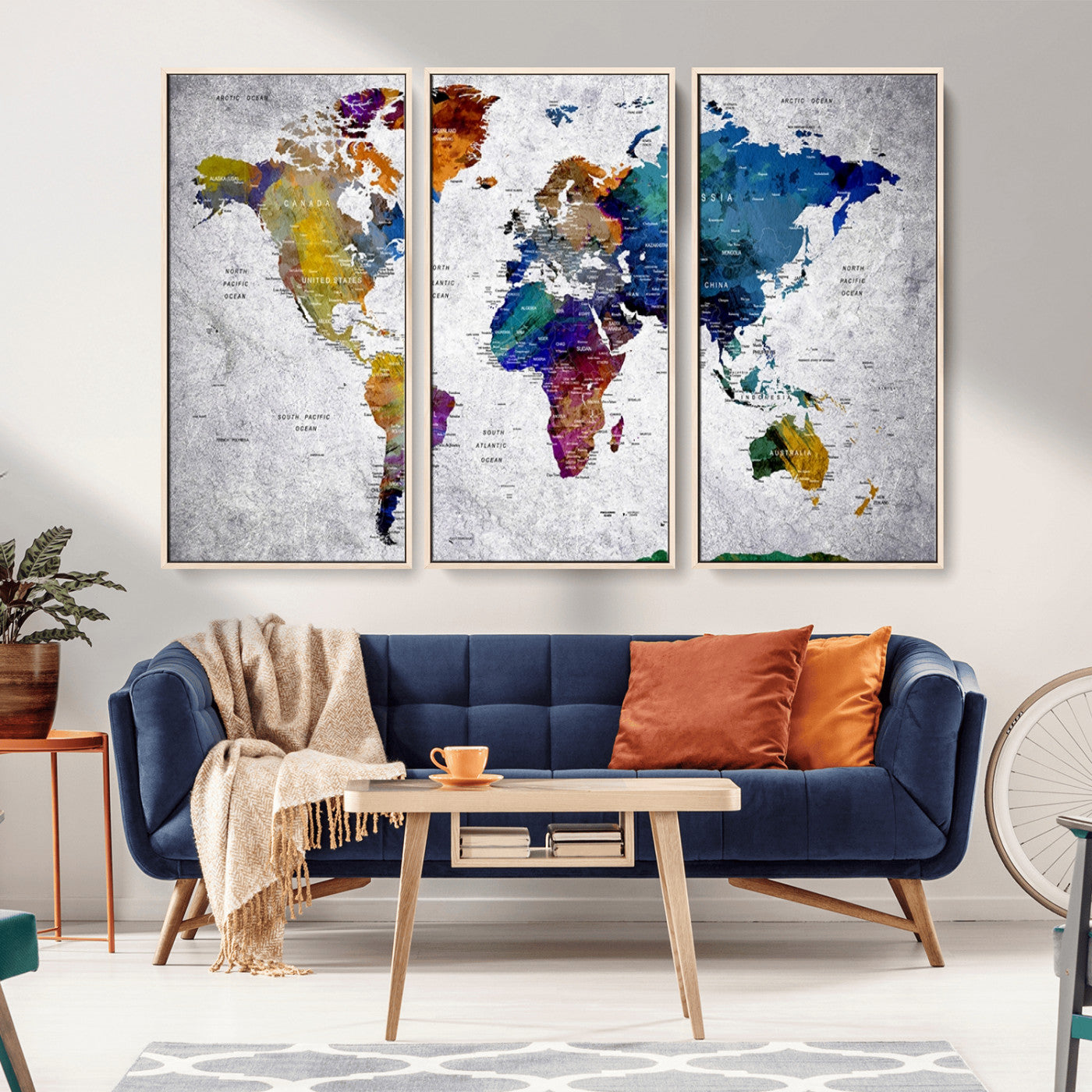 MGV-FC-48X32-3P - Push Pin World Map Canvas Print – Framed Wall Art for Couples to Track Their Travels – Anniversary