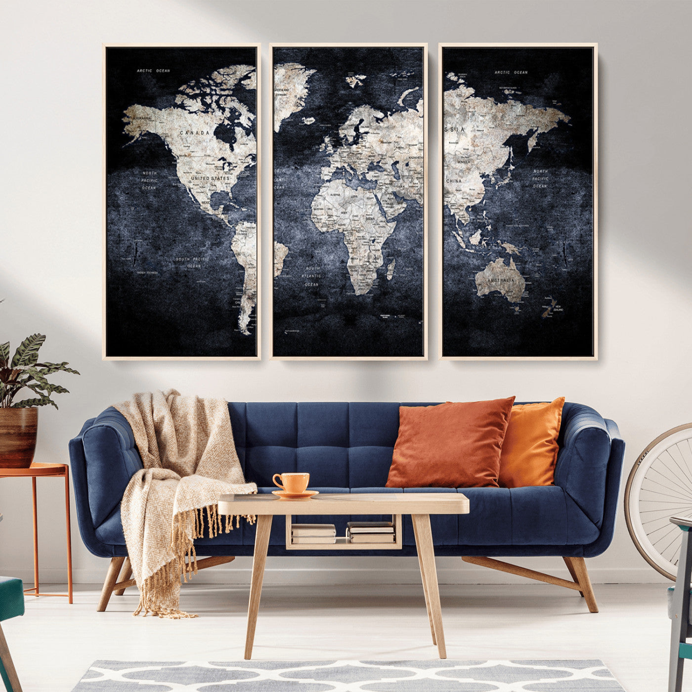 MGV-FC-48X32-3P - World Map Wall Art Canvas Print for Home and Office Decor