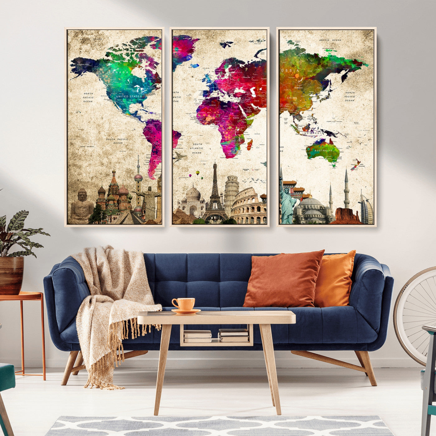 MGV-FC-48X32-3P - Push Pin World Map Canvas Print – Framed Wall Art for Couples to Track Their Travels – Anniversary