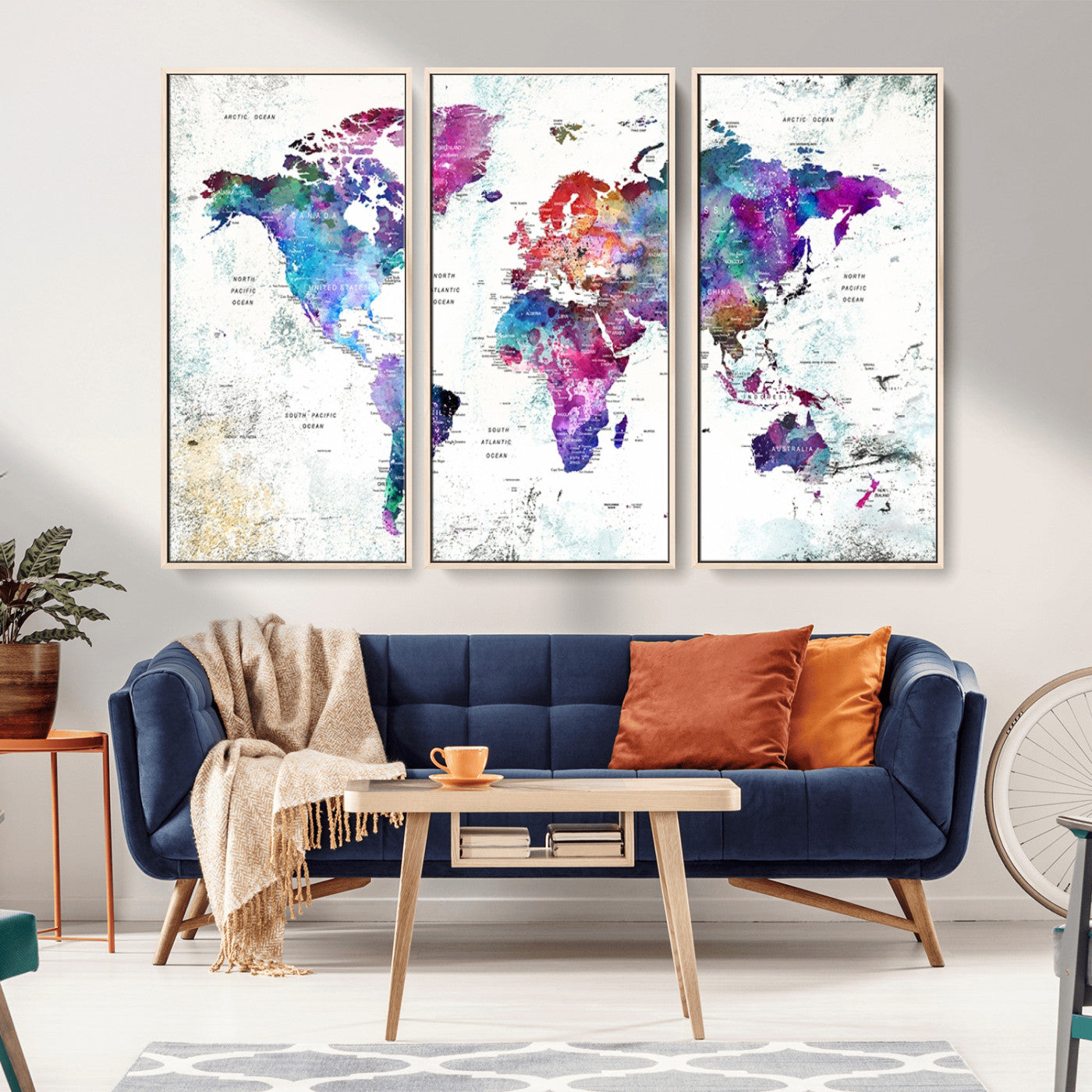 MGV-FC-48X32-3P - Push Pin World Map Canvas Print – Framed Wall Art for Couples to Track Their Travels – Anniversary