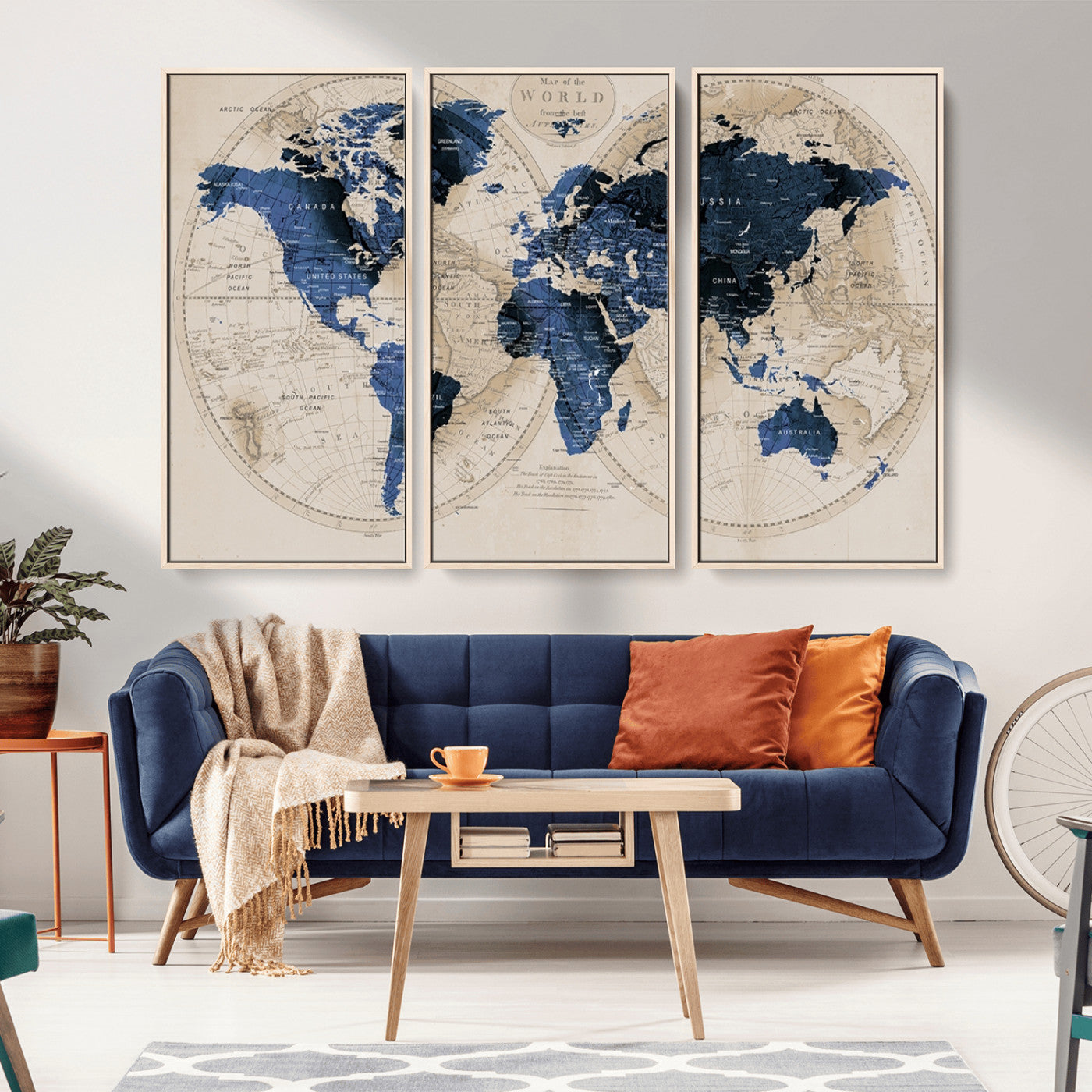 MGV-FC-48X32-3P - World Map Wall Art Canvas Print for Home and Office Decor