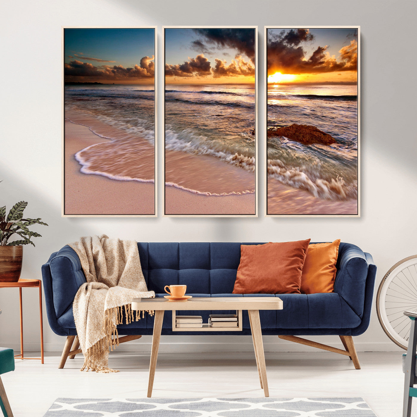 MGV-FC-48X32-3P - Sunset on Ocean Wall Art Canvas Print