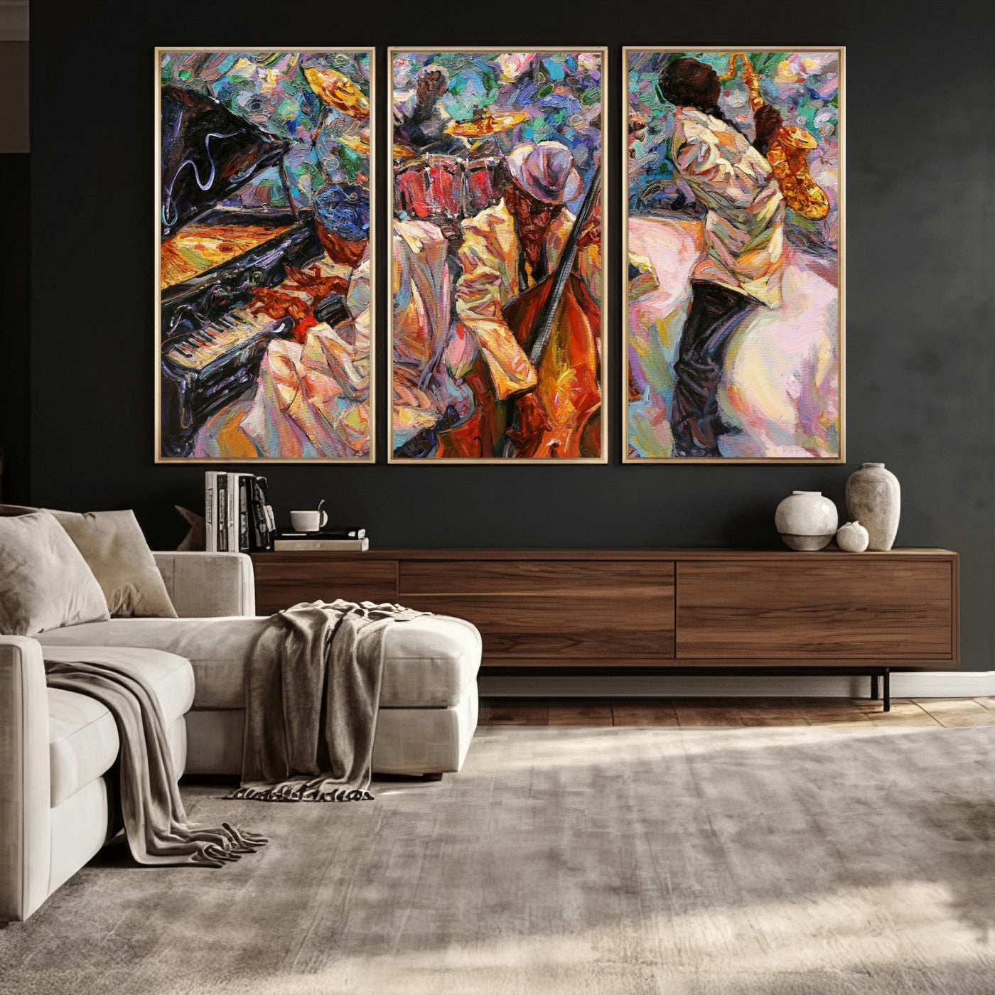 34929-MGV-CV-36X24 - African American Jazz Art Music Abstract Wall Art Painting Canvas Wall Art