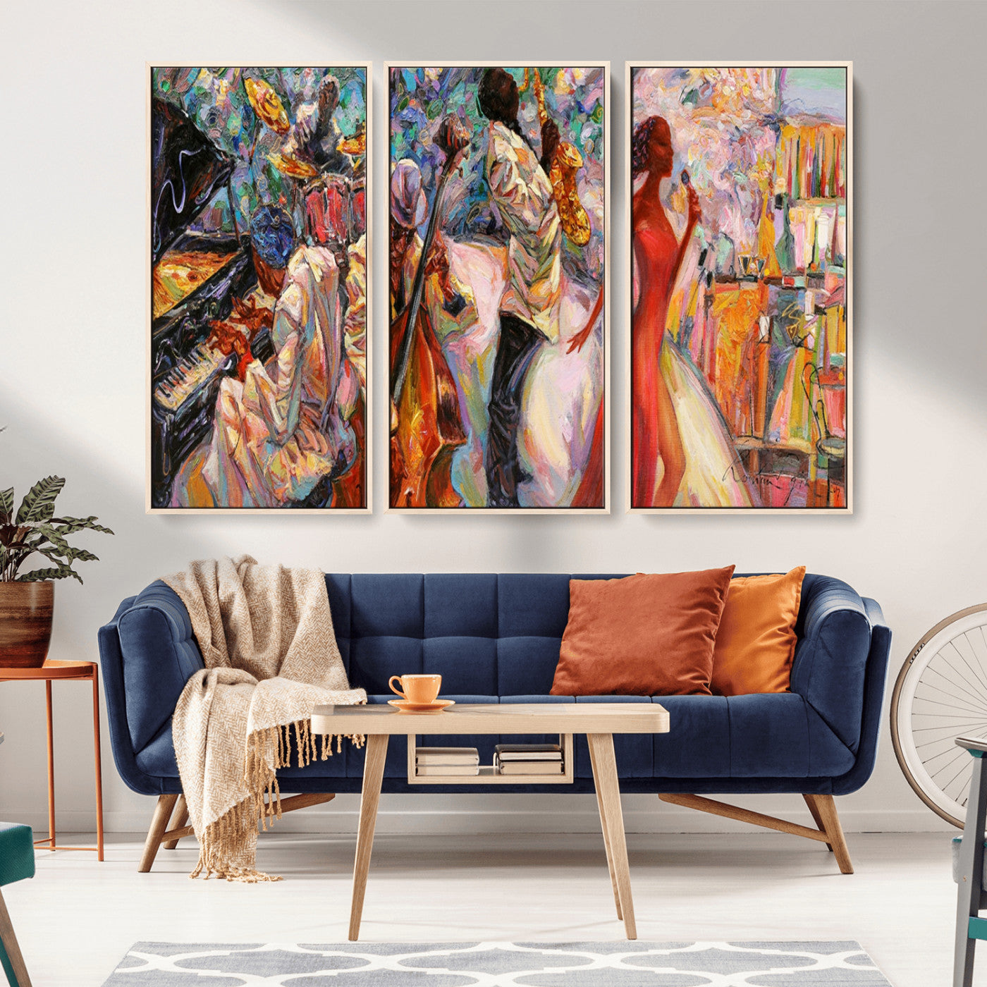 MGV-FC-48X32-3P - Abstract Afro American Jazz Canvas Wall Art | Music-Inspired Painting for Dining Room, Living Room,