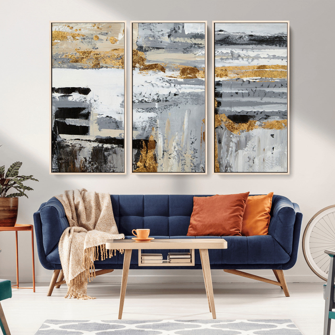 43177-MGV-CV-36X24-Abstract Painting Canvas Wall Art Print Paint Drip Art Brush Strokes Gray Artwork