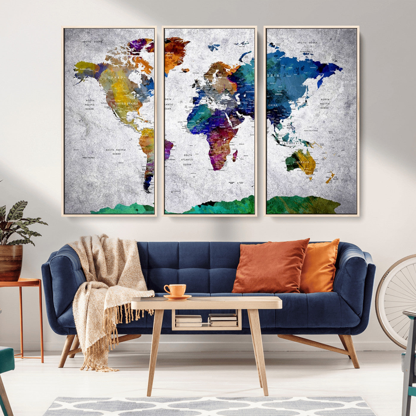 MGV-FC-48X32-3P - Push Pin World Map Canvas Print – Framed Wall Art for Couples to Track Their Travels – Anniversary