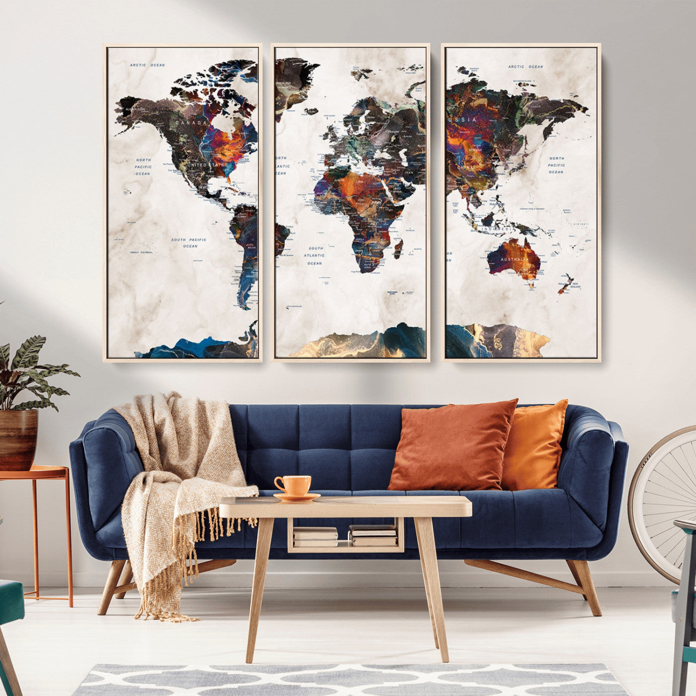 MGV-FC-48X32-3P - Push Pin World Map Canvas Print – Framed Wall Art for Couples to Track Their Travels – Anniversary