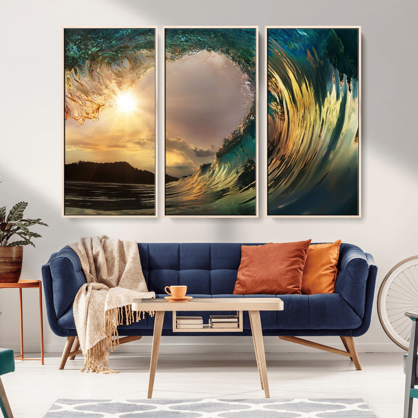 MGV-FC-48X32-3P - Golden Wave Sunset Giclee Canvas Print – Large Coastal Wall Art for Nature Lovers, Captivating Ocean Wave Decor