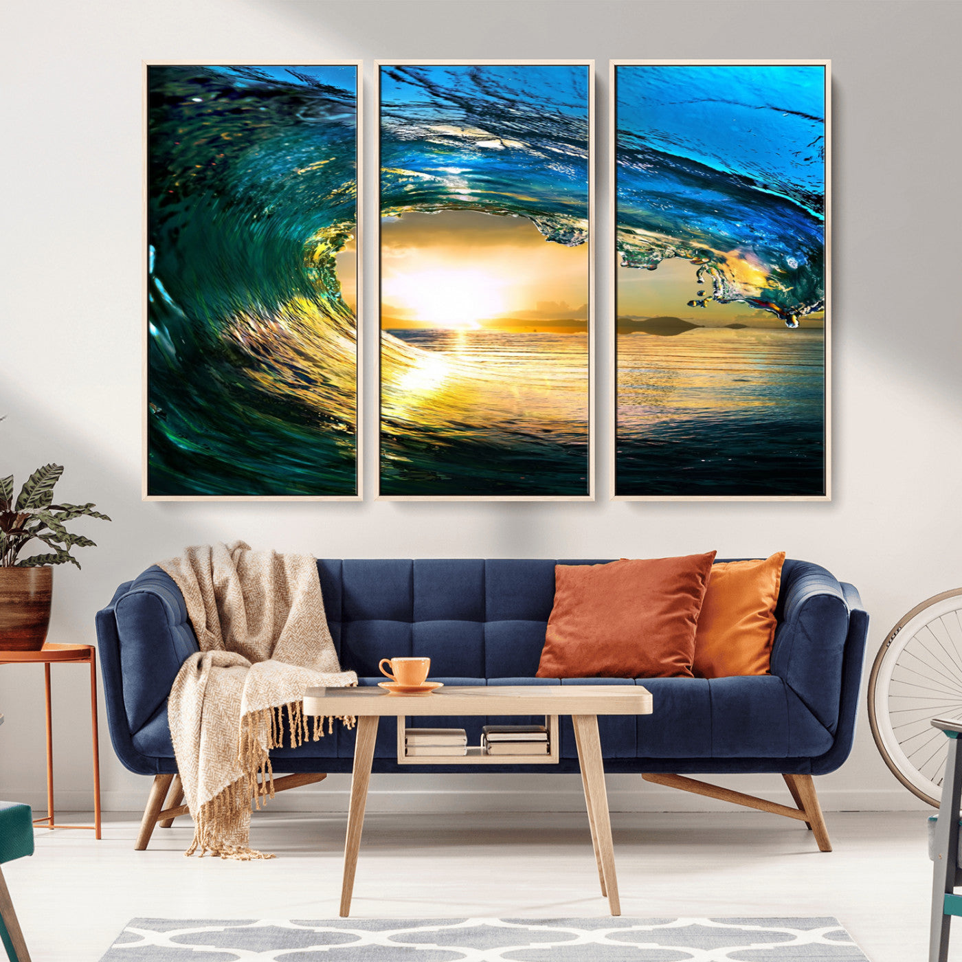MGV-FC-48X32-3P - Ocean Wave at Sunset Canvas Art, Large Wall Print of Vibrant Water Waves, Coastal Art for Living Room and Dining Room