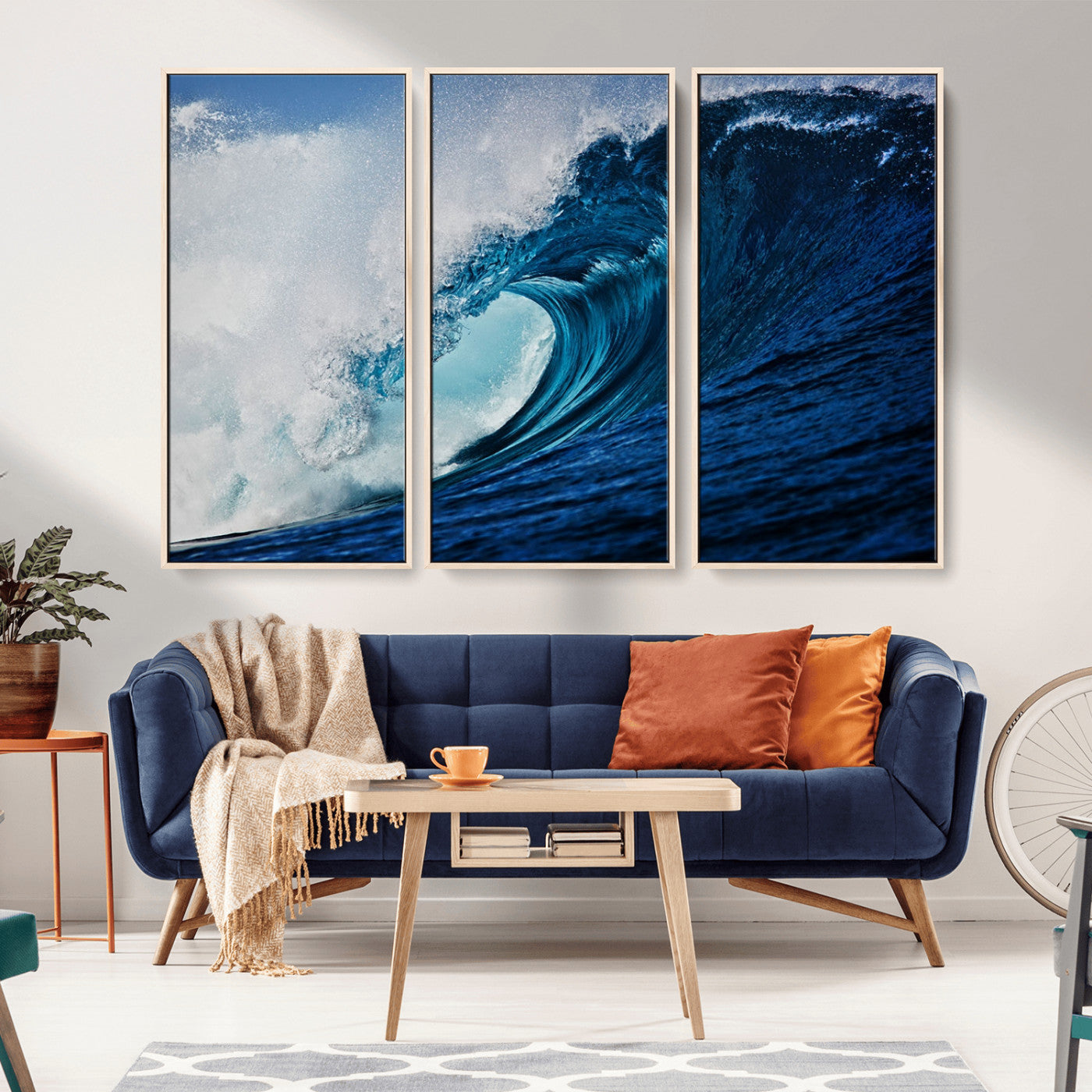 MGV-FC-48X32-3P - Ocean Wave at Sunset Canvas Art, Large Wall Print of Vibrant Water Waves, Coastal Art for Living Room and Dining Room Decor