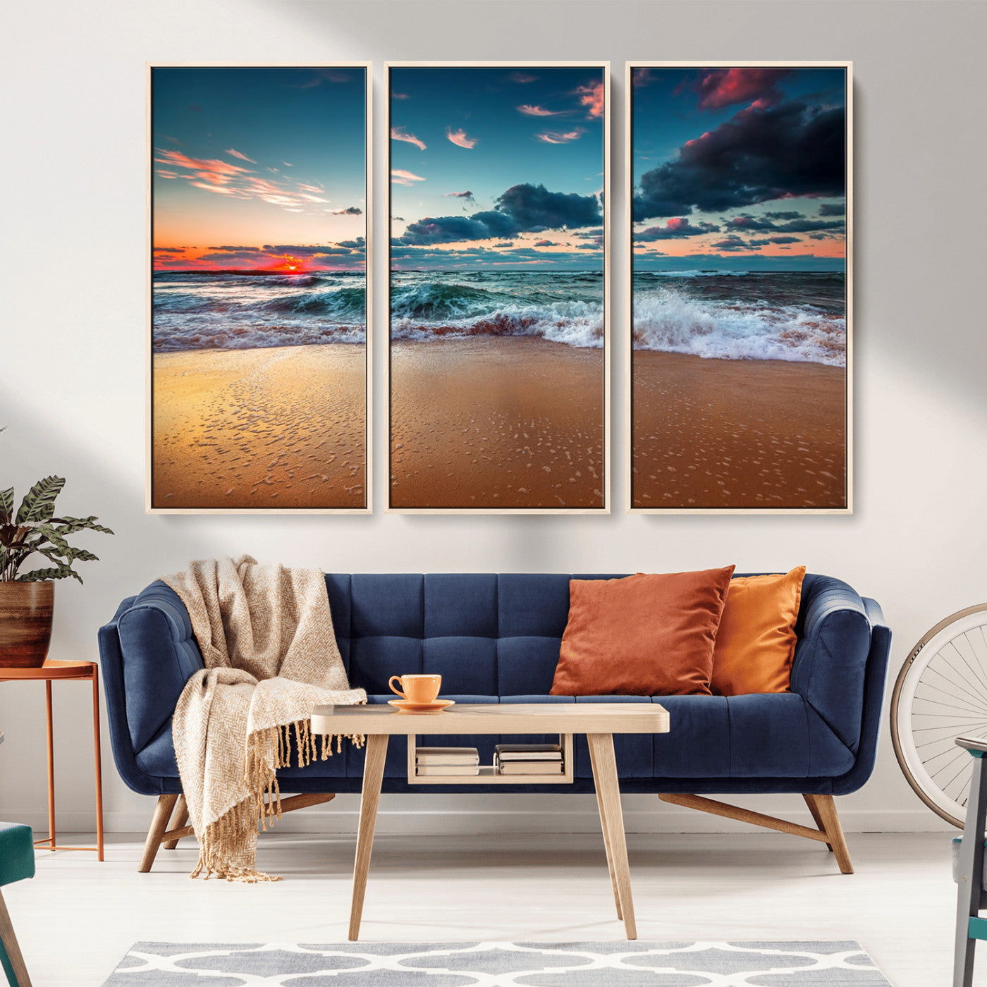 MGV-FC-48X32-3P - Sunset on Beach Wall Art Ocean Beach Canvas Print