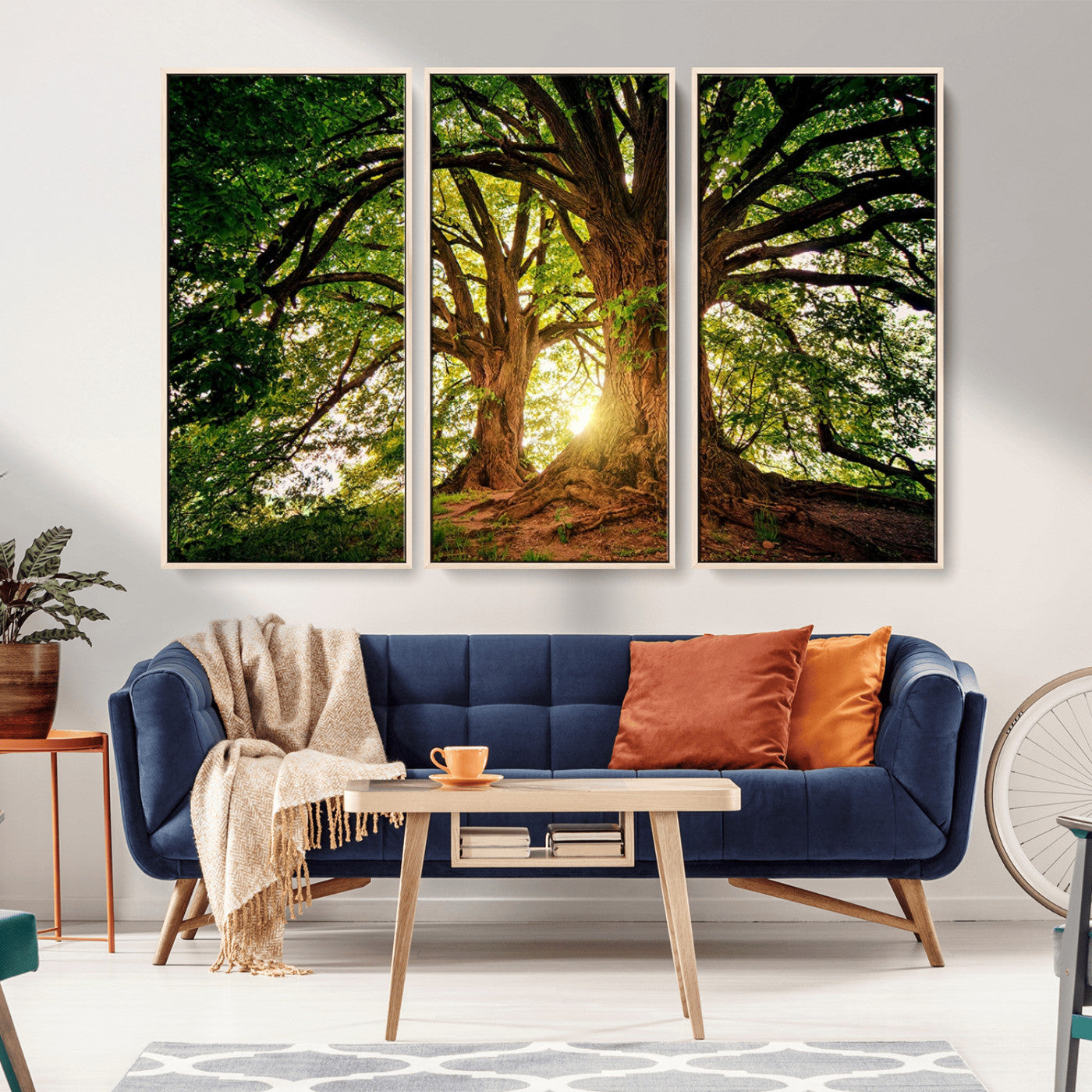 MGV-FC-48X32-3P - Majestic Ancient Tree Wall Art, Nature-Inspired Canvas Print, Woodland Art, Tree of Life Artwork, Sunlit Forest, Giclee Nature Print