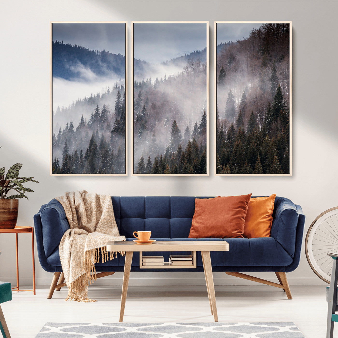 MGV-FC-48X32-3P - Beautiful Rising Fog in Winter Mountain Landscape - Framed Rising Fog in Winter Mountain Canvas