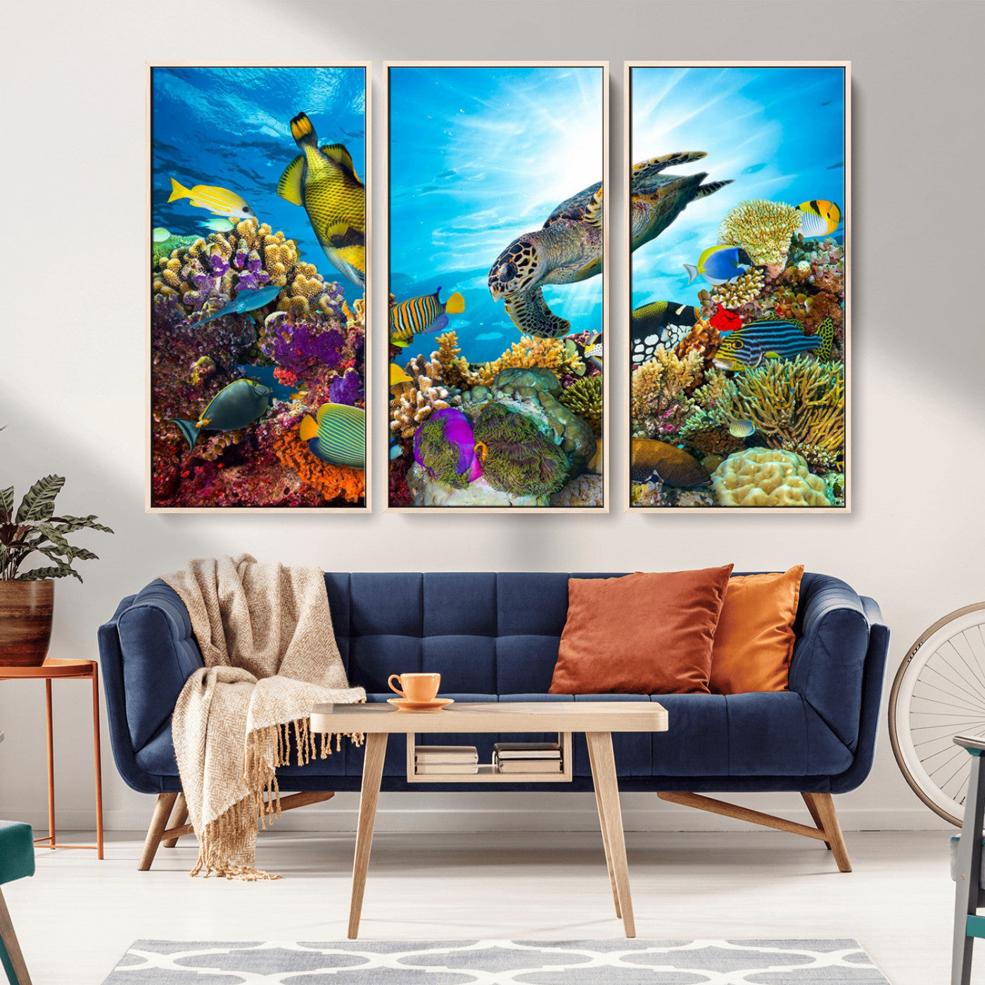 MGV-FC-48X32-3P - Sea Turtle Coral Reef Wall Art Print – Colorful Underwater Canvas Print – Tropical Ocean Marine Life Artwork – Perfect for Coastal Home Decor