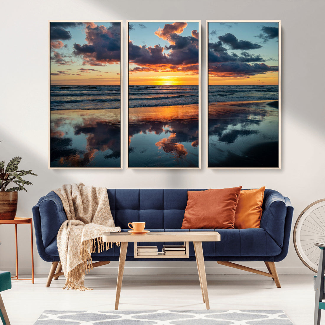 Beach Sunset Print | Ocean Canvas Artwork with Sunset Reflection for Home or Office