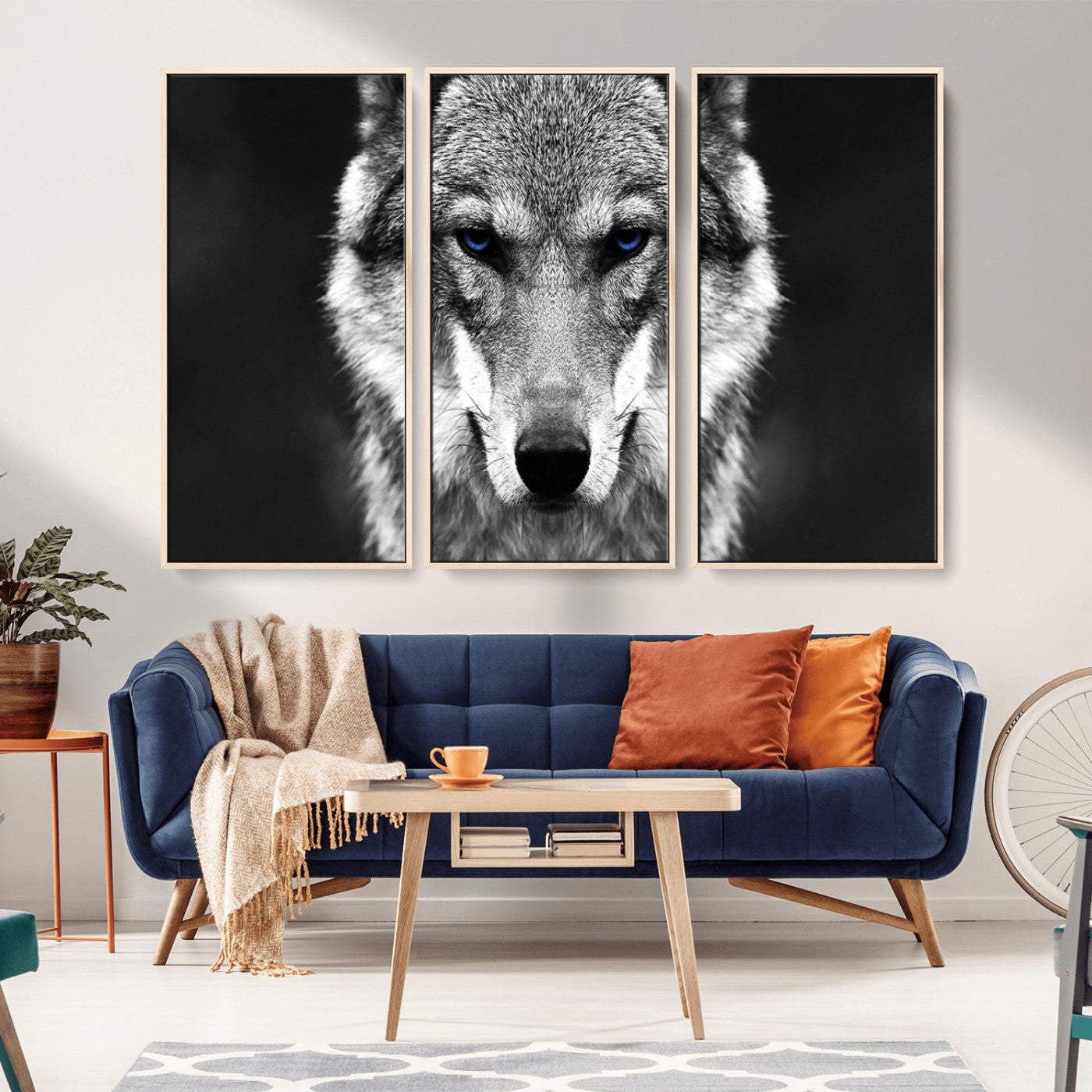 MGV-FC-48X32-3P - Black and White Wild Wolf Wall Art Canvas Print