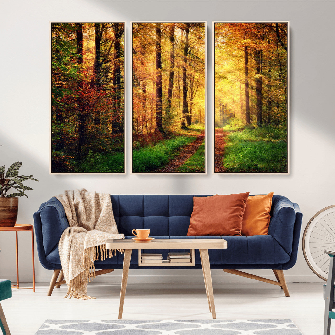 MGV-FC-48X32-3P - Forest Fall Wall Art Print - Sunlight Through Trees Wall Art Canvas Print