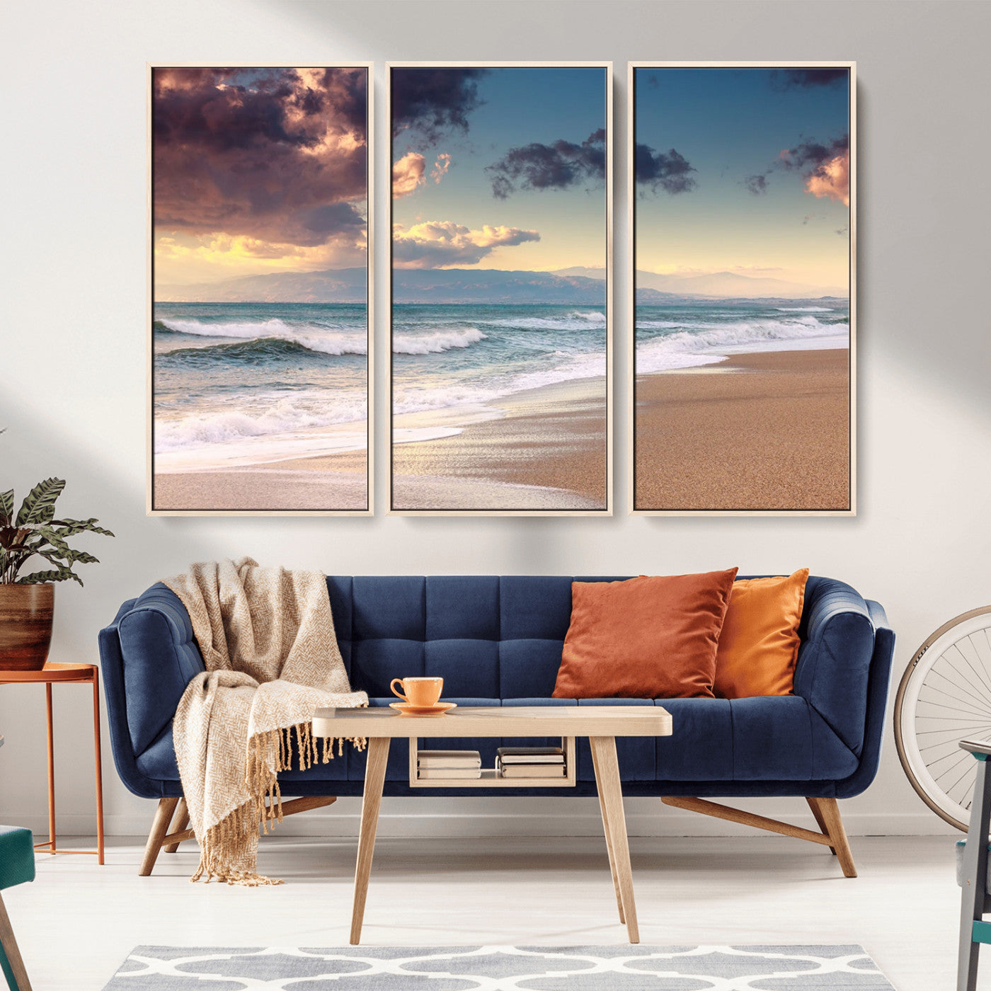 MGV-FC-48X32-3P - Cloudy Weather Beach Sunset Canvas Print | Sunrise Wall Art Canvas Print