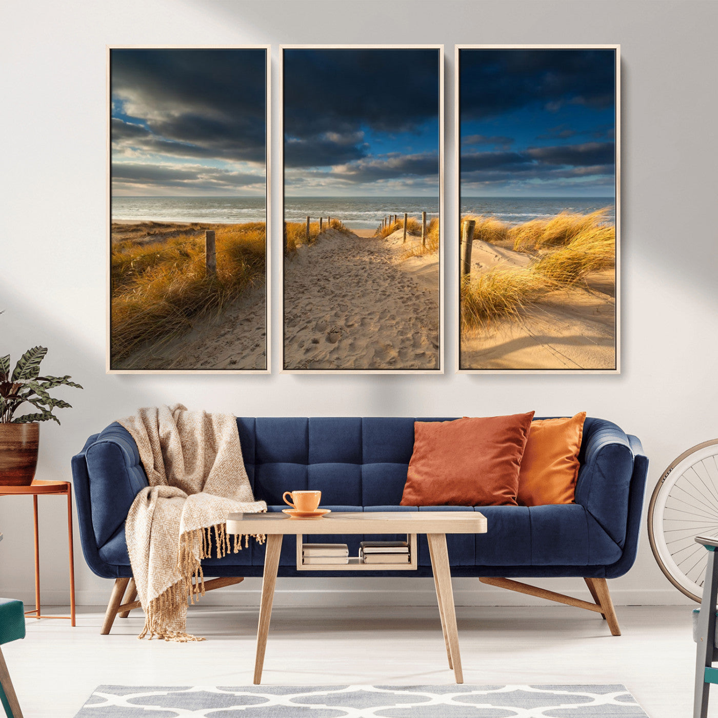 MGV-FC-48X32-3P - Ocean Beach Dark Clouds Wall Art Canvas Print