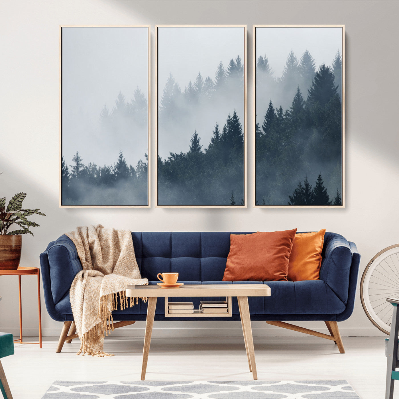 MGV-FC-48X32-3P - Misty Forest Wall Art Print – Foggy Pine Tree Canvas Print – Dark Woodland Nature Artwork – Perfect for Minimalist and Modern Home Decor