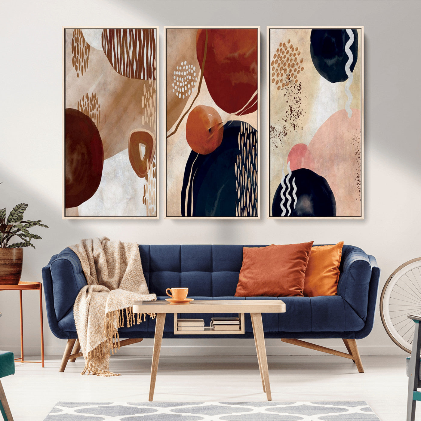 MGV-FC-48X32-3P - Boho Wall Art Canvas Print Set Mid-Century Prints Bohemian Wall Artwork Prints Boho Neutral
